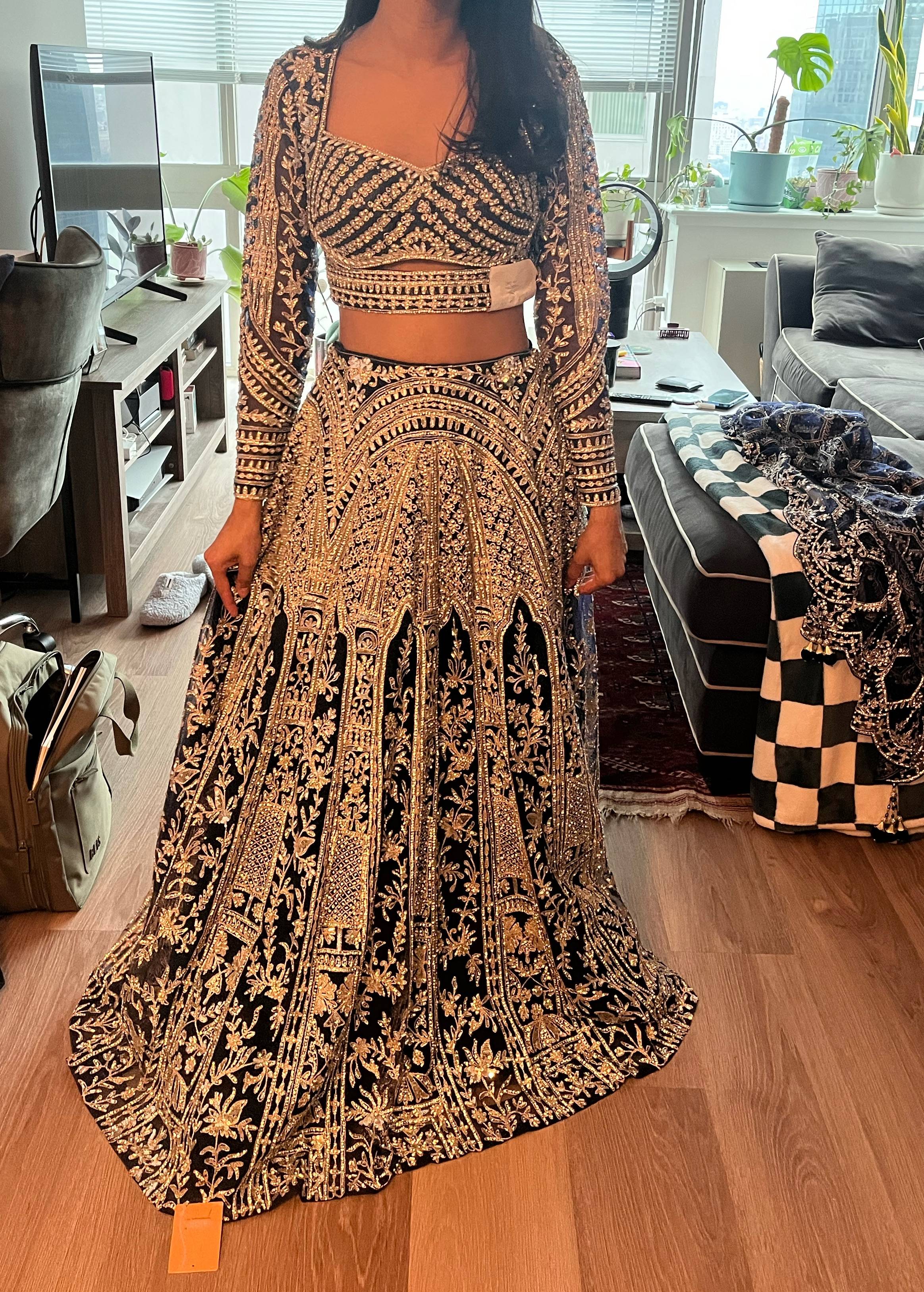 Black and Gold Embroidered Lehenga Image - 3