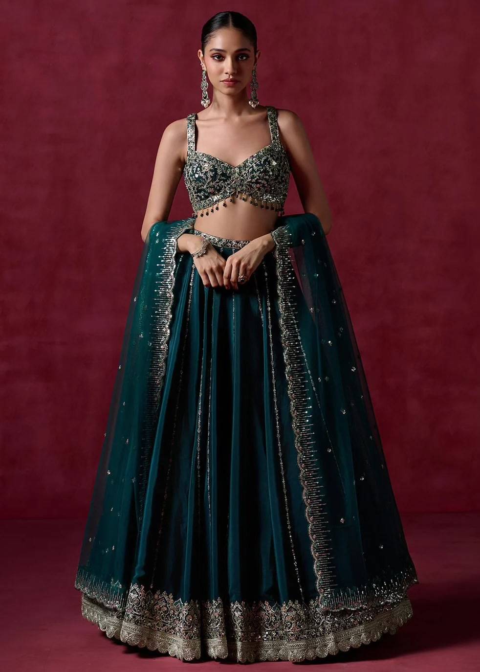 Teal Embroidered Lehenga Image - 0