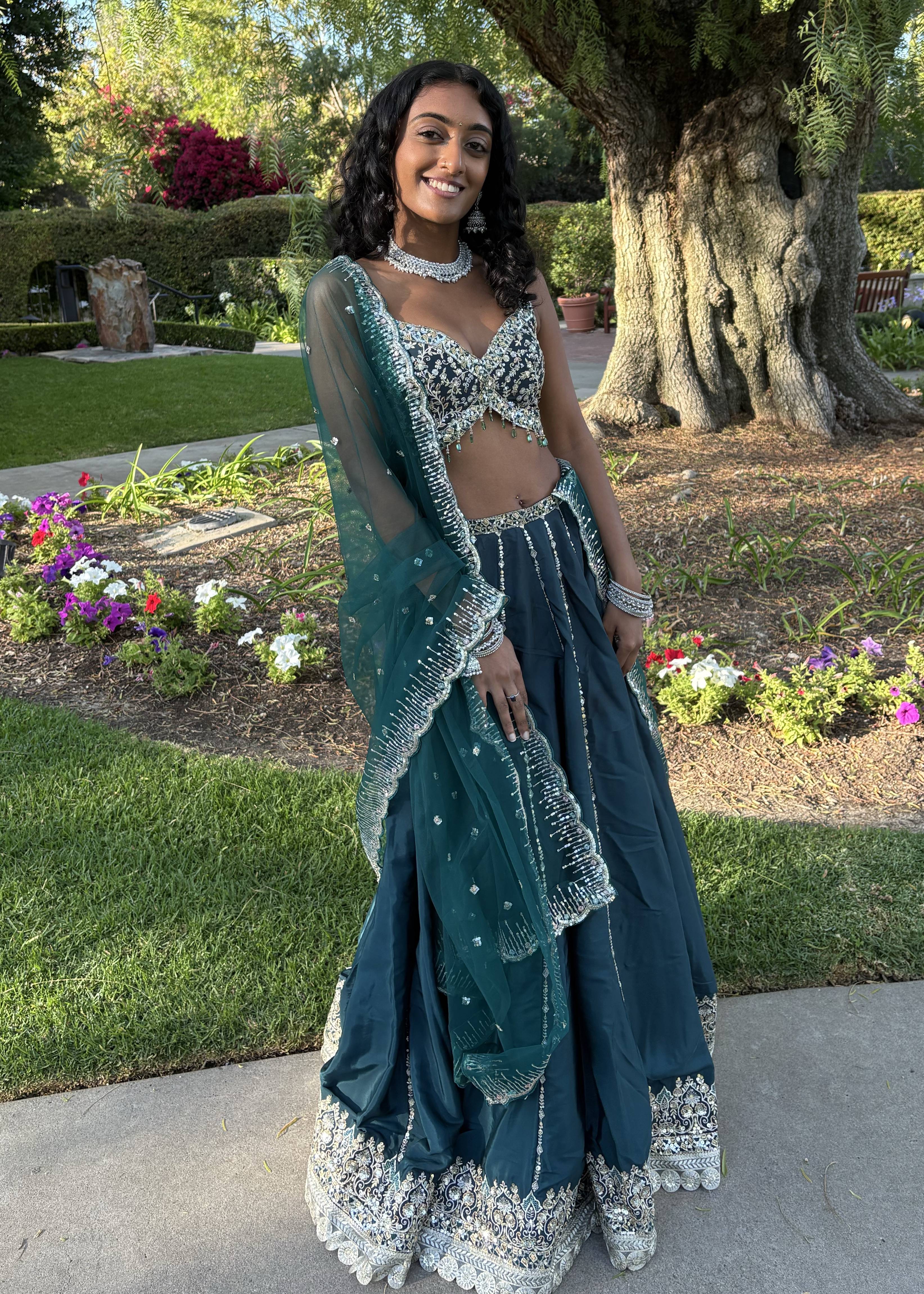 Teal Embroidered Lehenga Image - 1