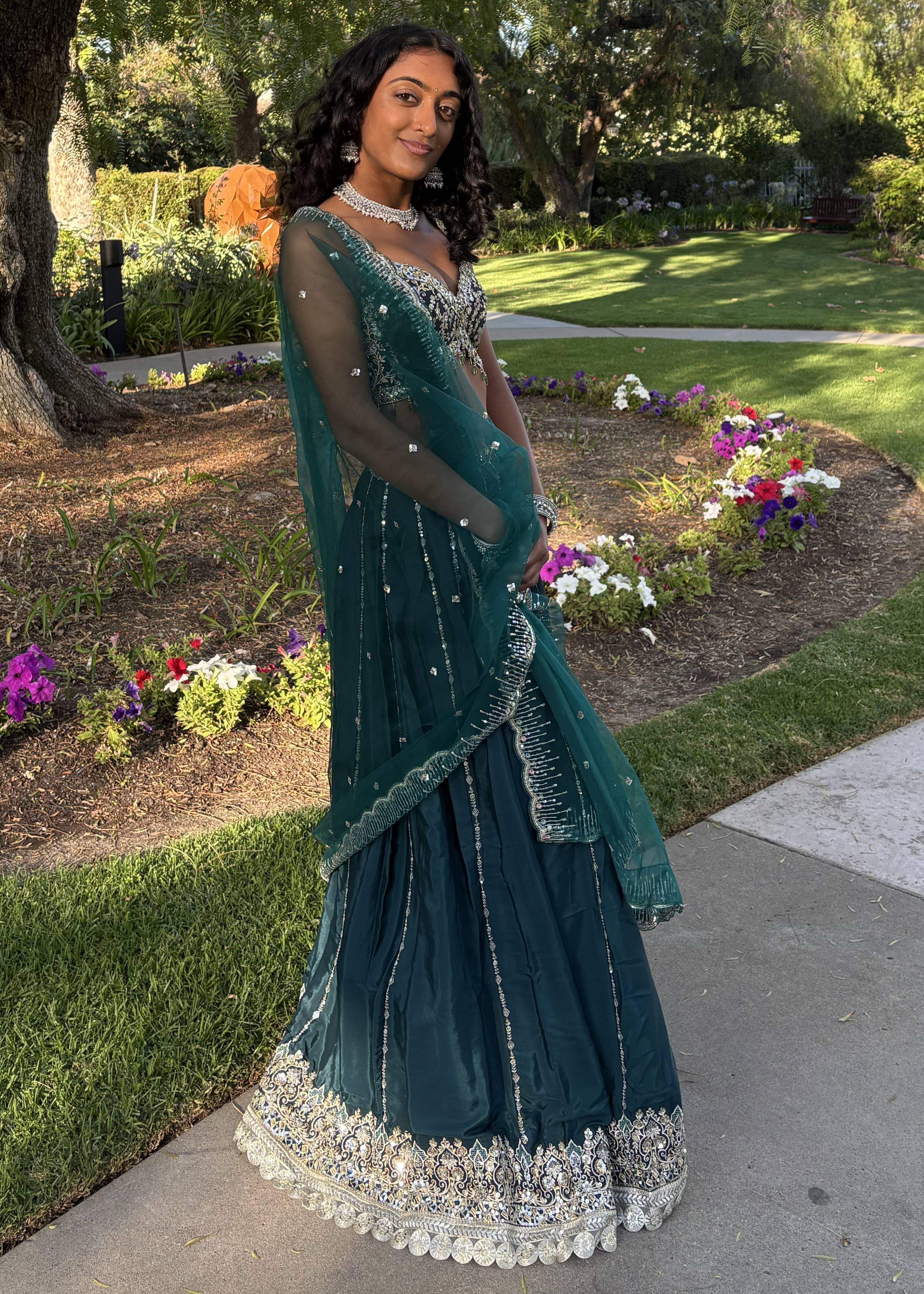 Teal Embroidered Lehenga Image - 2