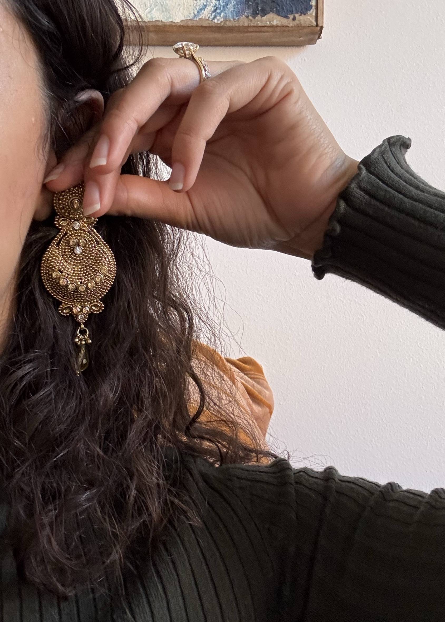 Antique Gold Beaded Drop Earrings Image - 1