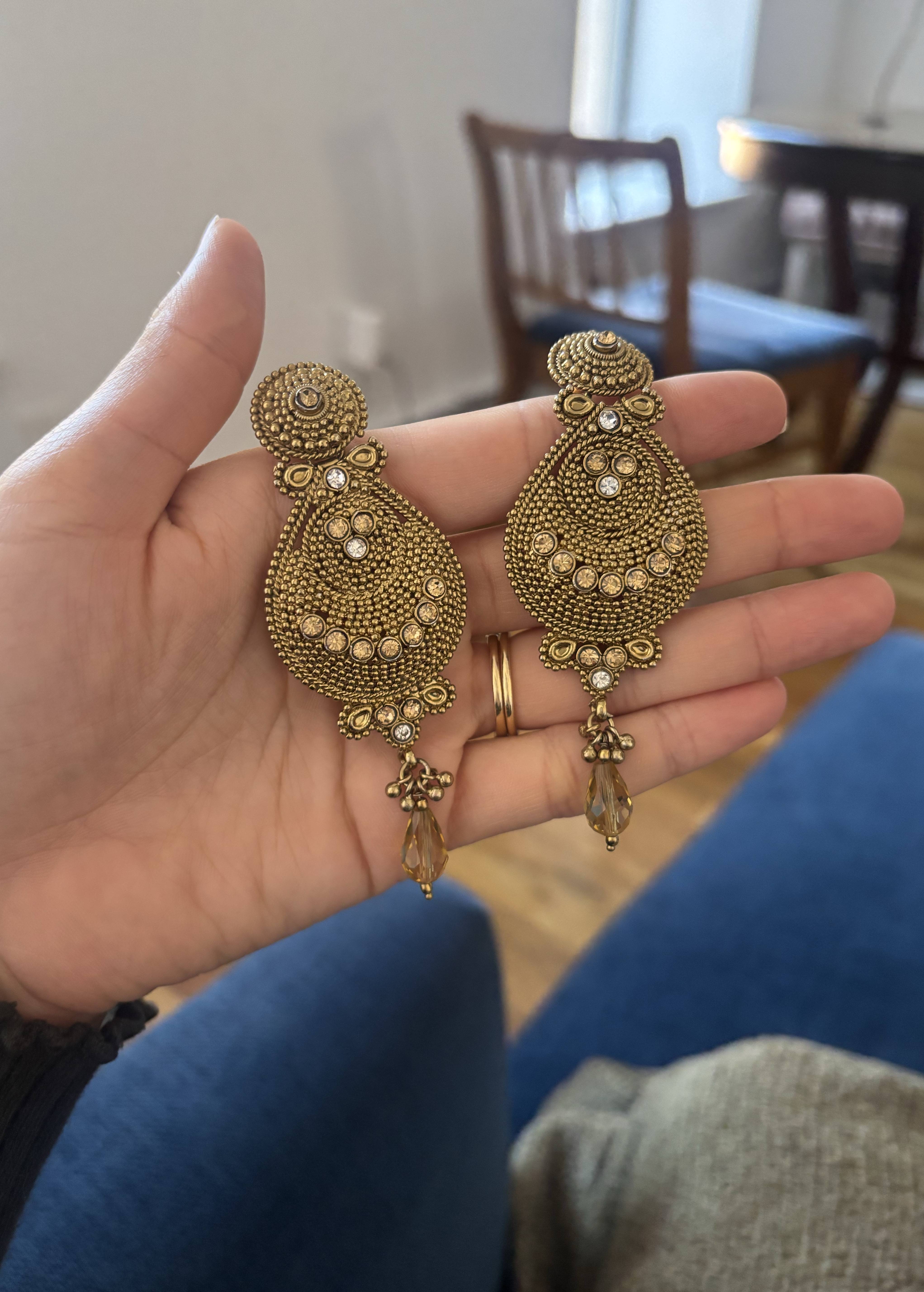Antique Gold Beaded Drop Earrings Image - 0