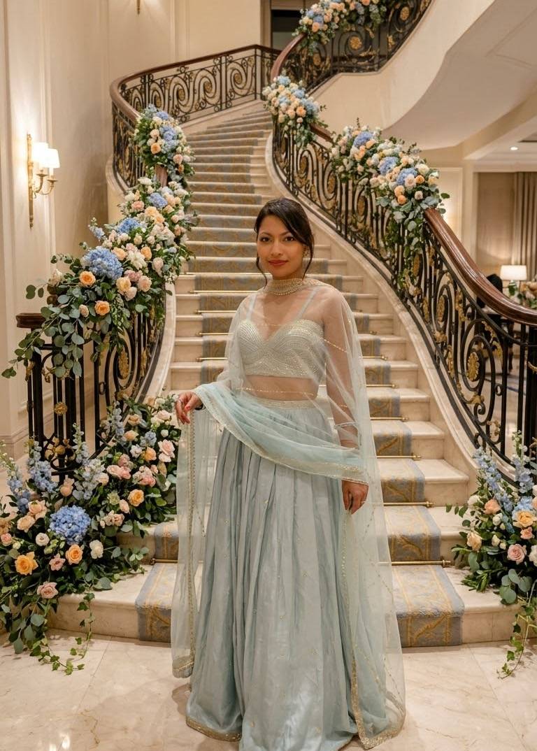 Powder Blue Embellished Lehenga Image - 0