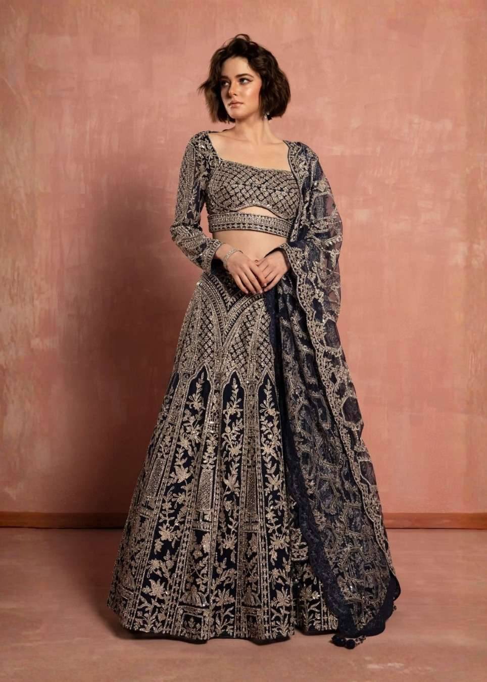 Black and Gold Embroidered Lehenga Image - 0