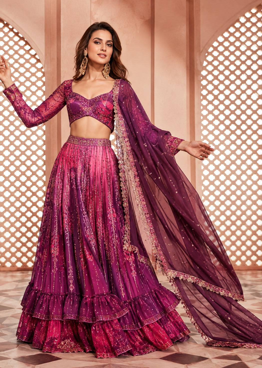 Purple and Pink Tie Dye Lehenga Image - 0