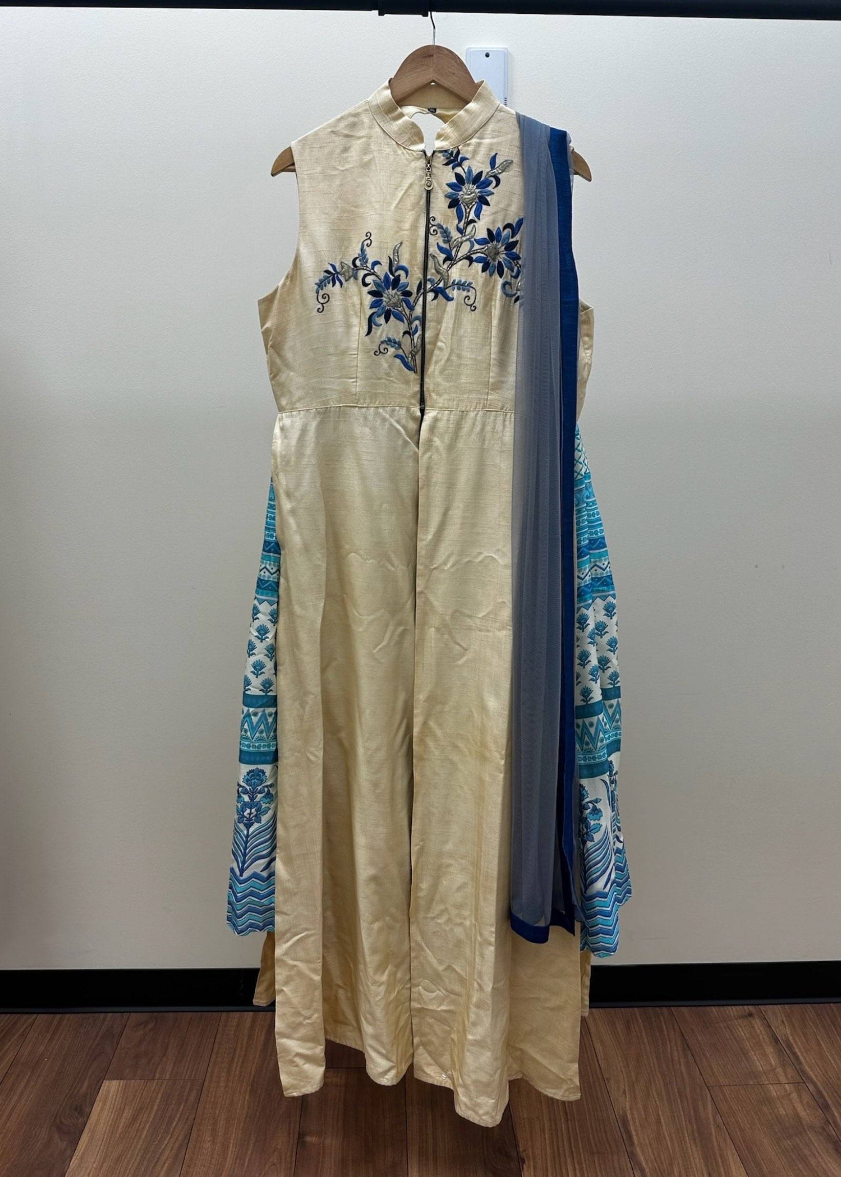 Champagne and Blue Embroidered Lehenga set Image - 0