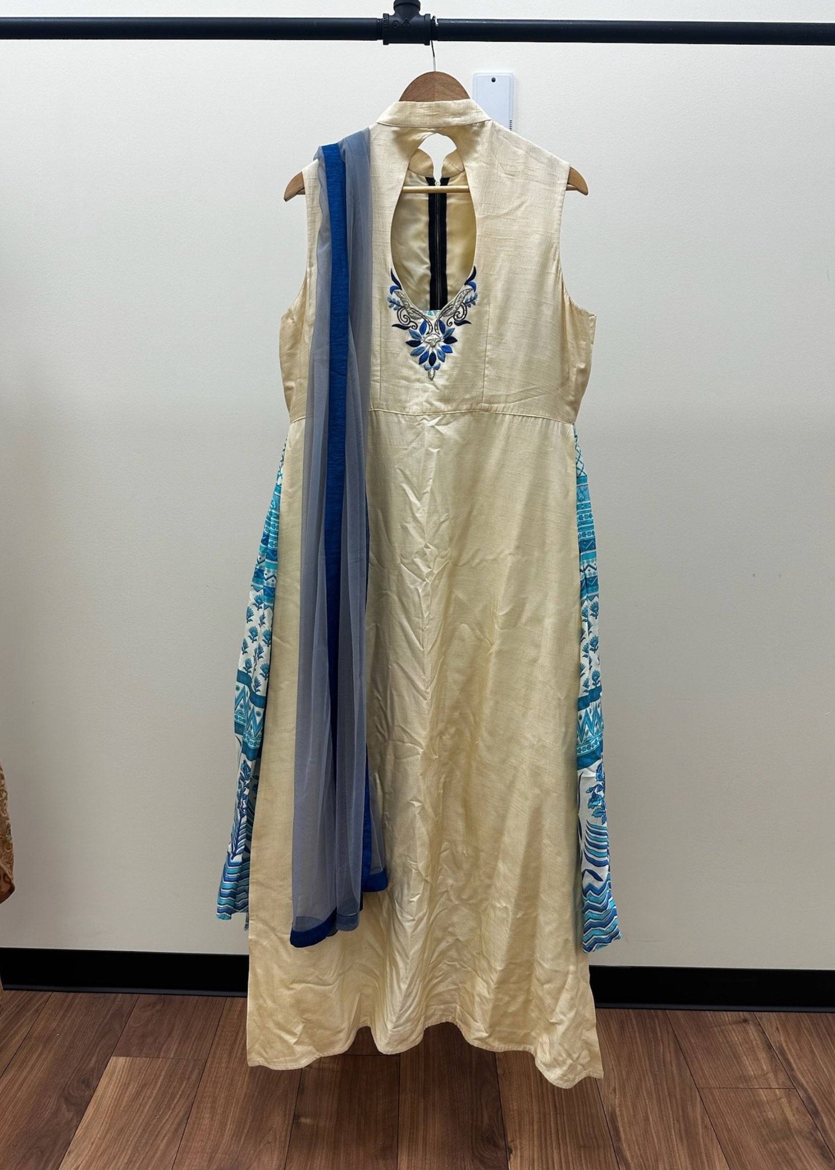 Champagne and Blue Embroidered Lehenga set Image - 1