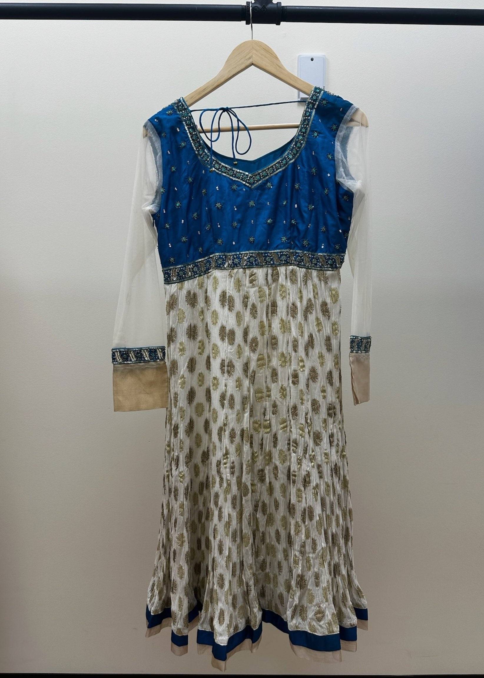 Blue and Gold Embroidered Anarkali Suit Image - 1