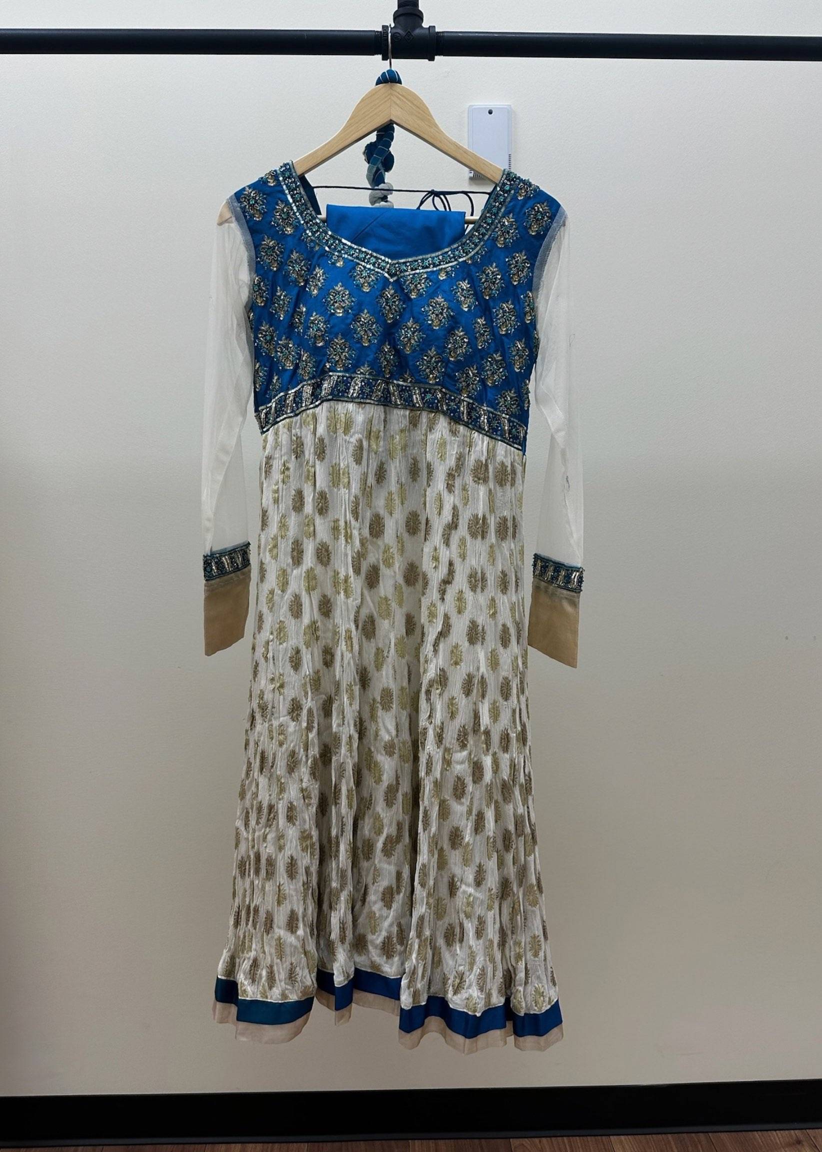 Blue and Gold Embroidered Anarkali Suit Image - 0