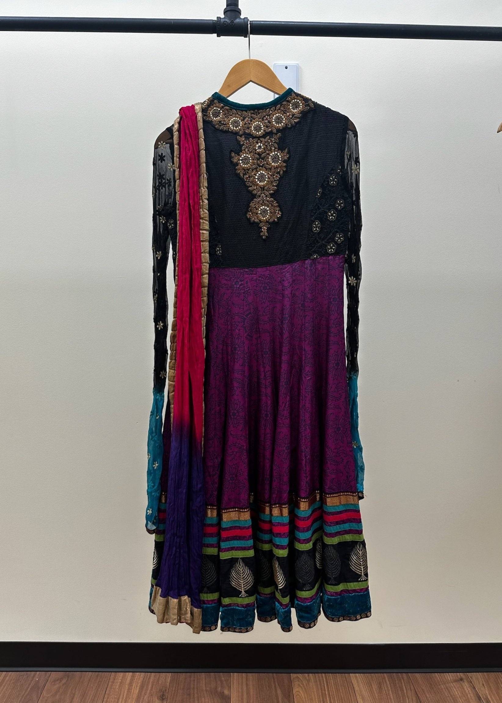  Purple & Pink Embroidered Anarkali Suit Image - 1