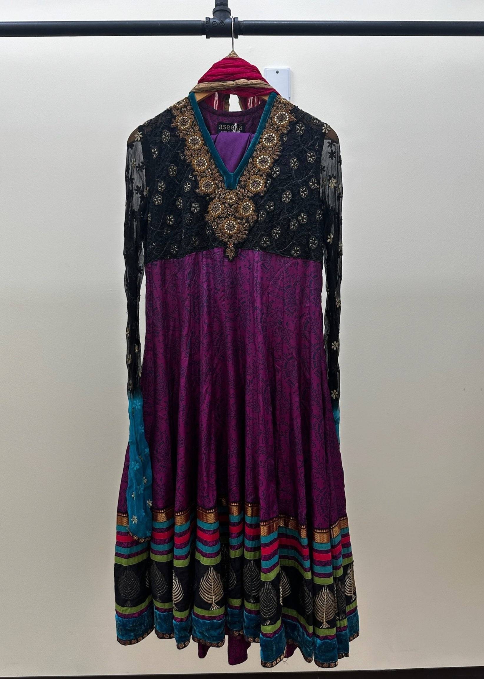  Purple & Pink Embroidered Anarkali Suit Image - 0