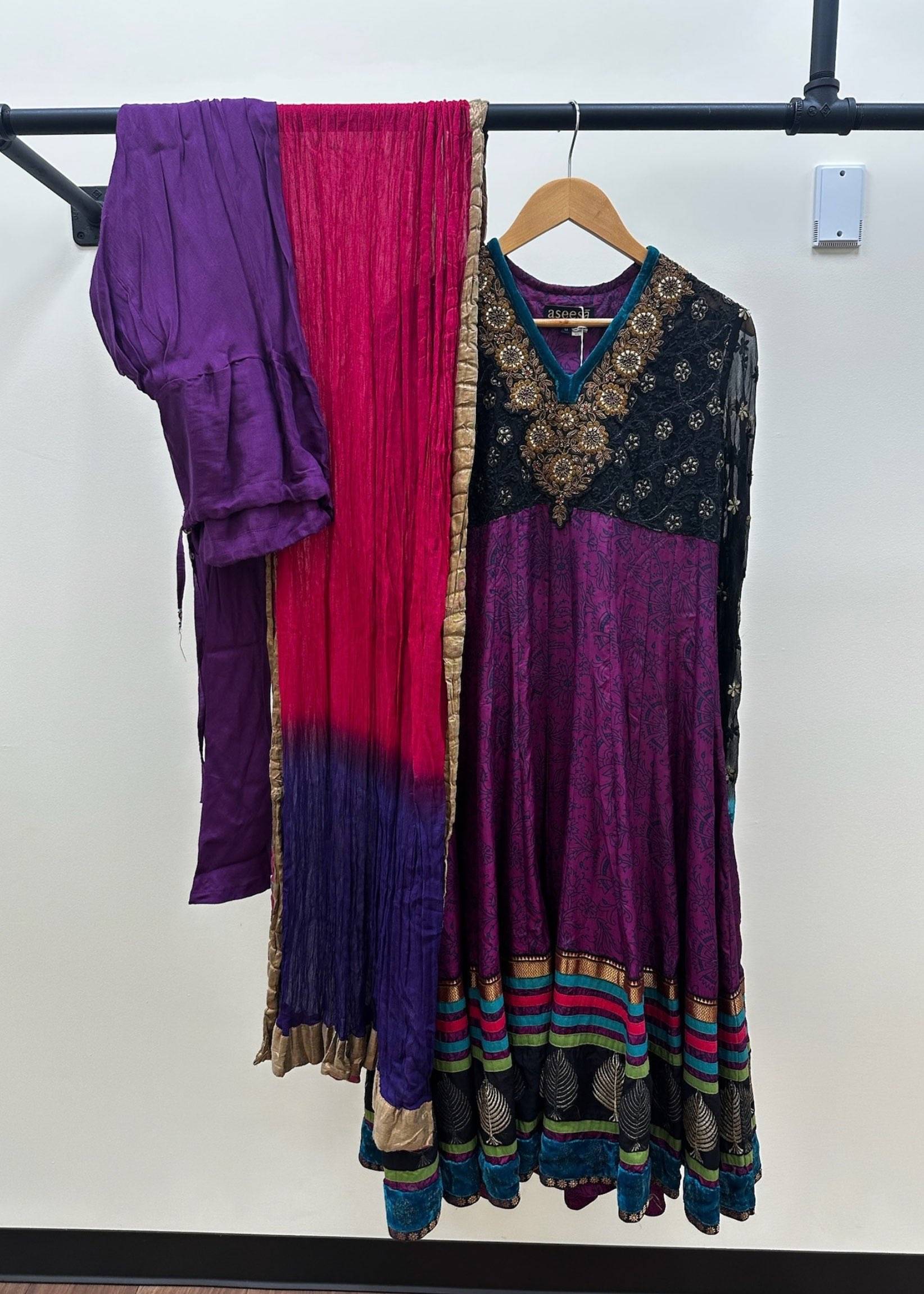  Purple & Pink Embroidered Anarkali Suit Image - 2