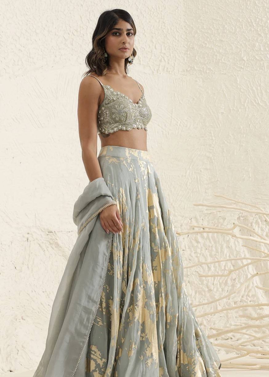 Sage and Gold Lehenga Image - 3