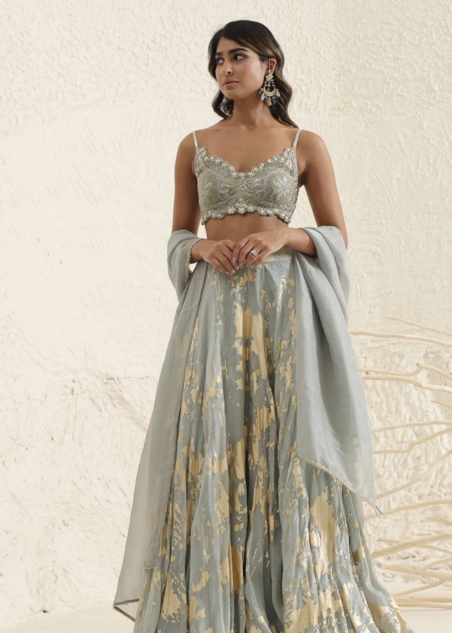 Sage and Gold Lehenga Image - 0