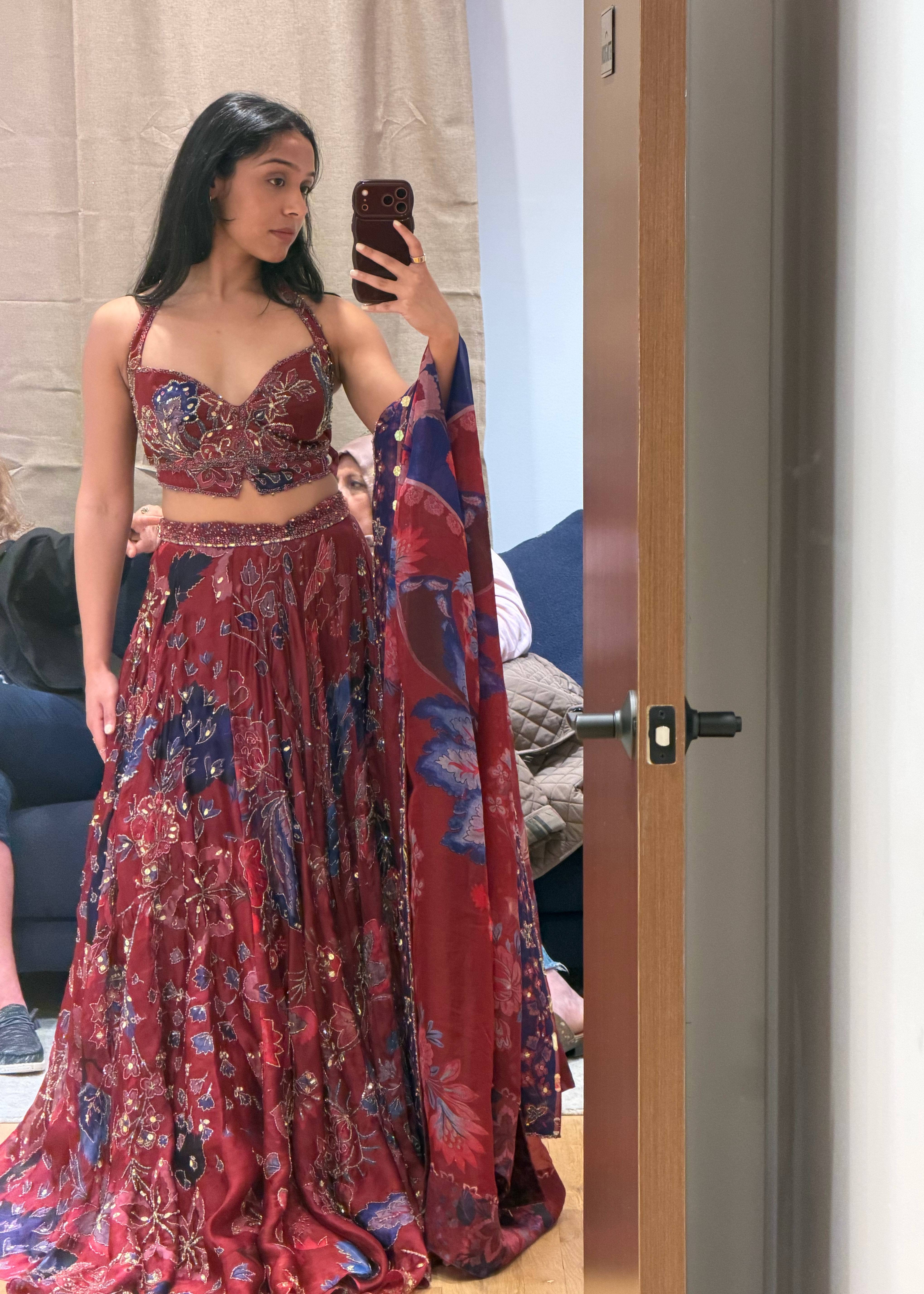 Maroon Floral Lehenga Image - 0