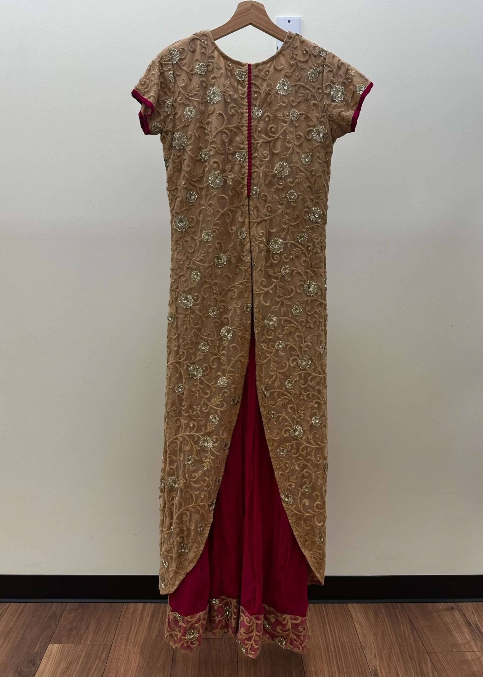 Pink Gown with Champagne Gold Embroidered Overlay Image - 0