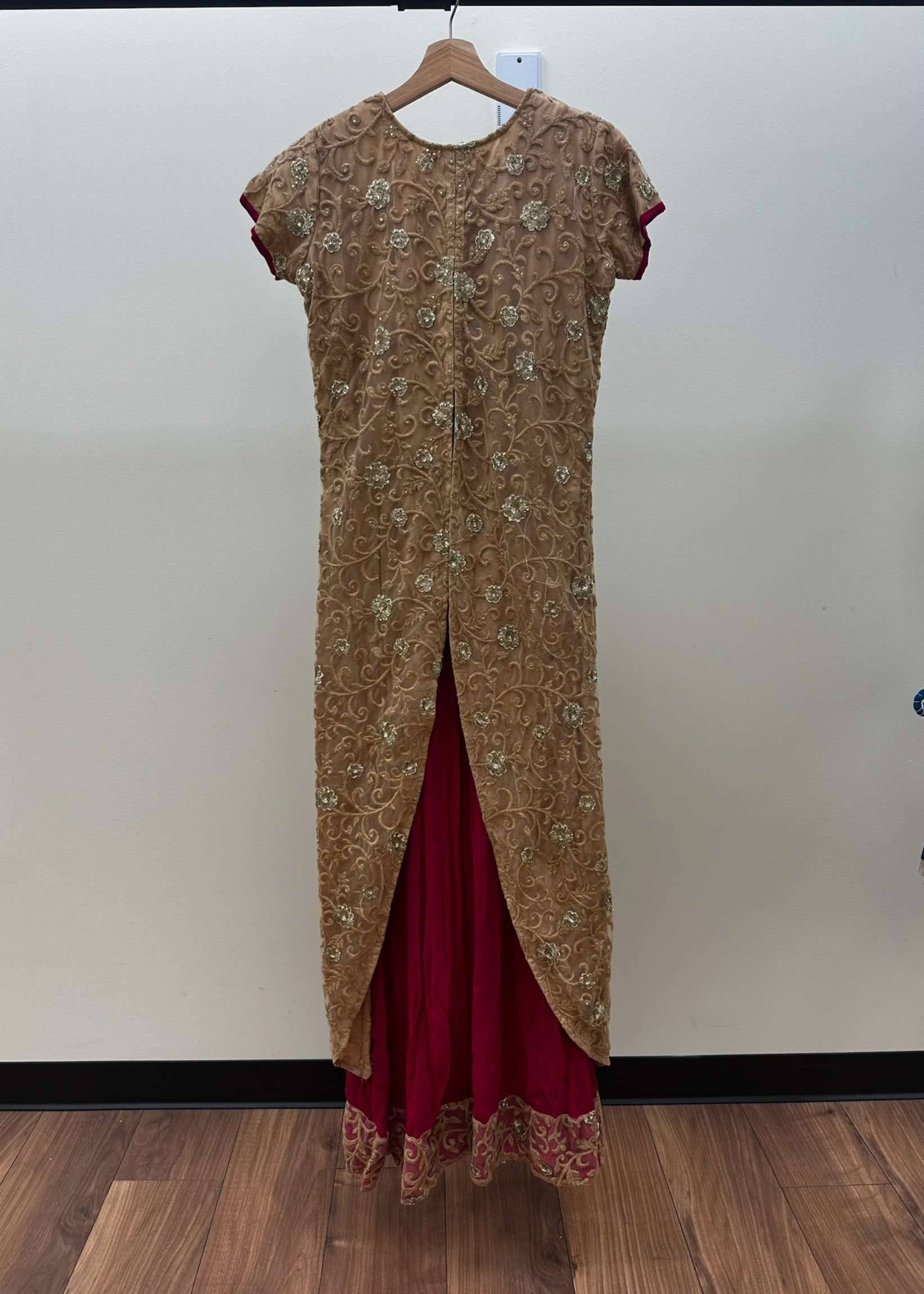 Pink Gown with Champagne Gold Embroidered Overlay Image - 1