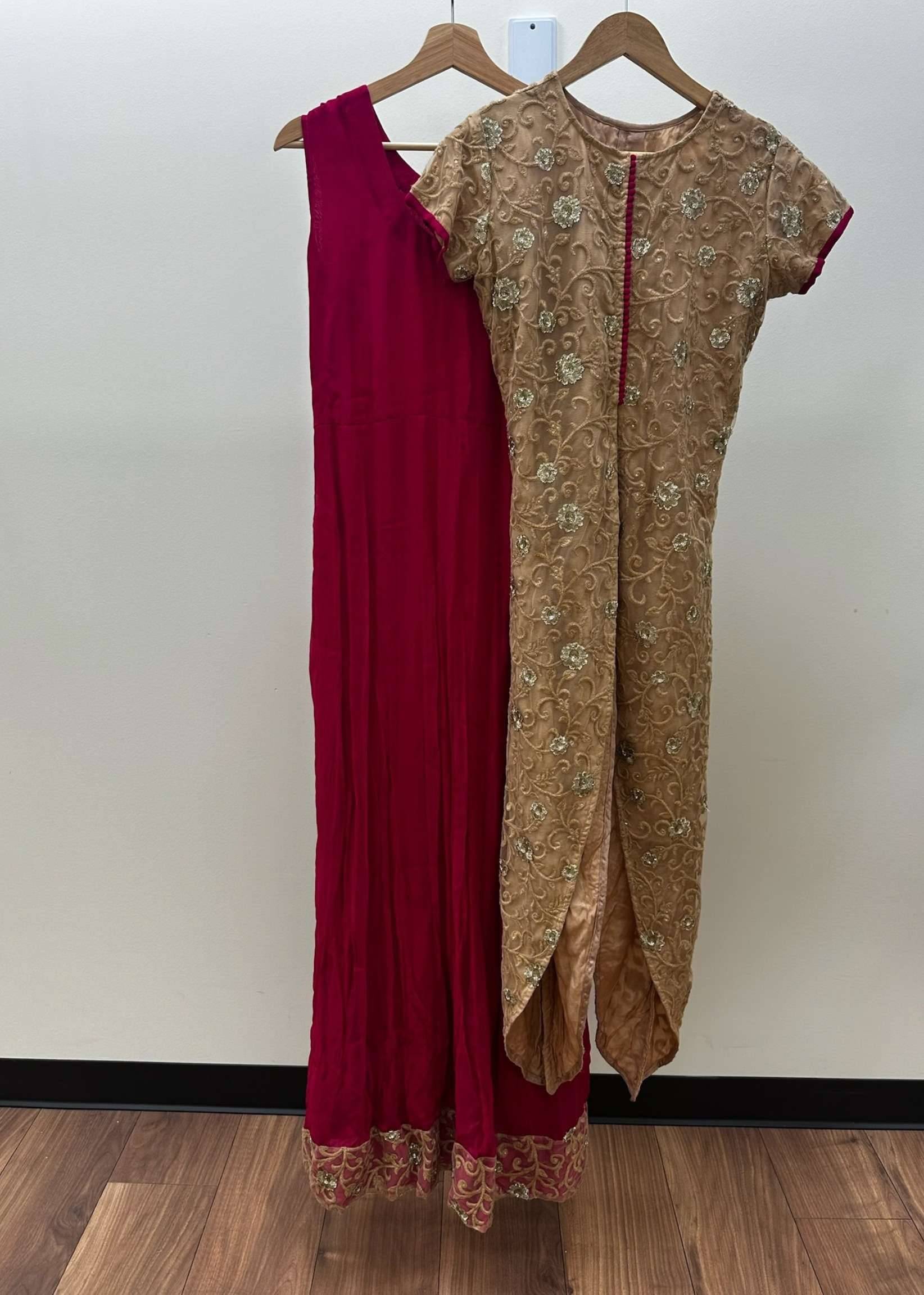 Pink Gown with Champagne Gold Embroidered Overlay Image - 2