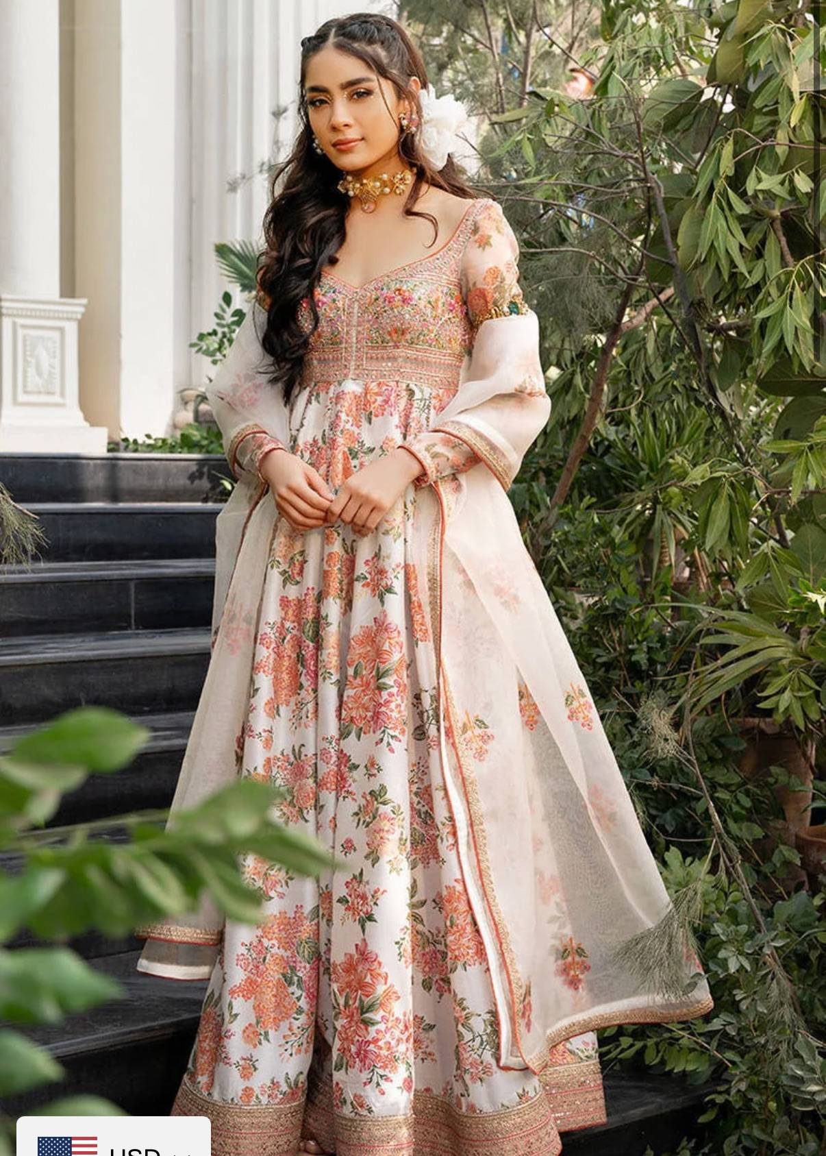 Ivory Floral Anarkali Image - 2