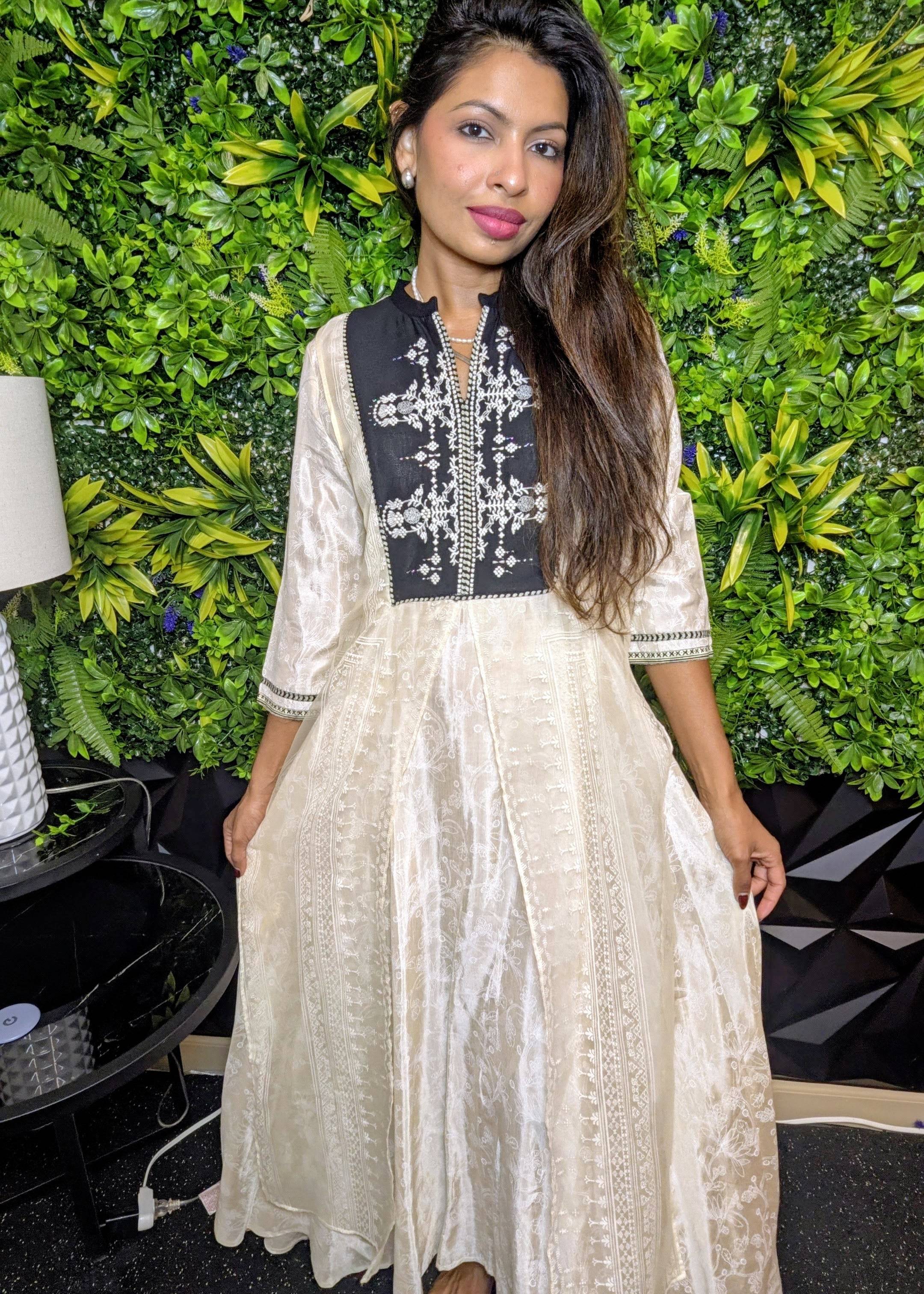 Ivory and Black Embroidered Kurta Set Image - 0
