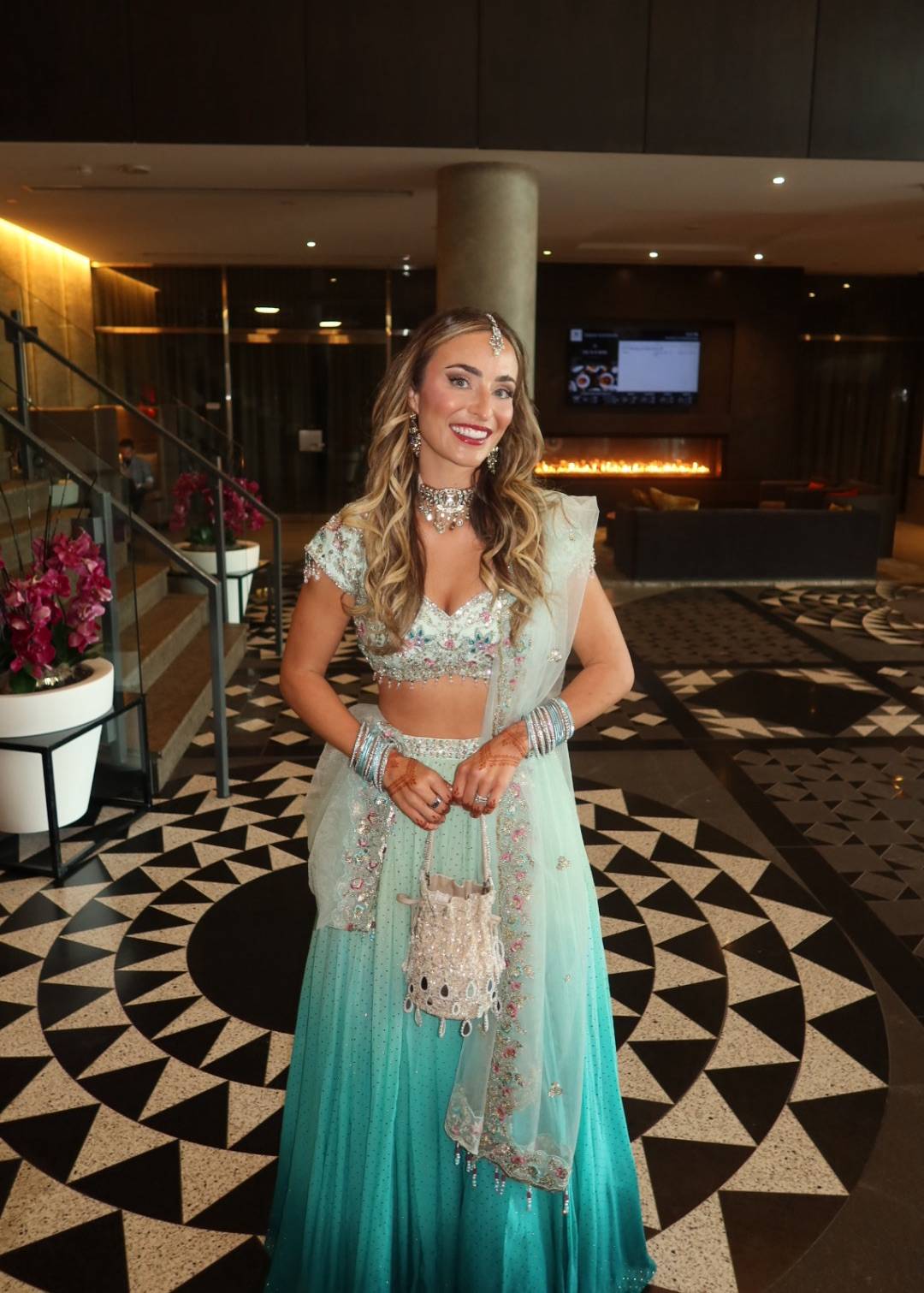 Mint to Teal Ombré Embellished Lehenga Set Image - 2