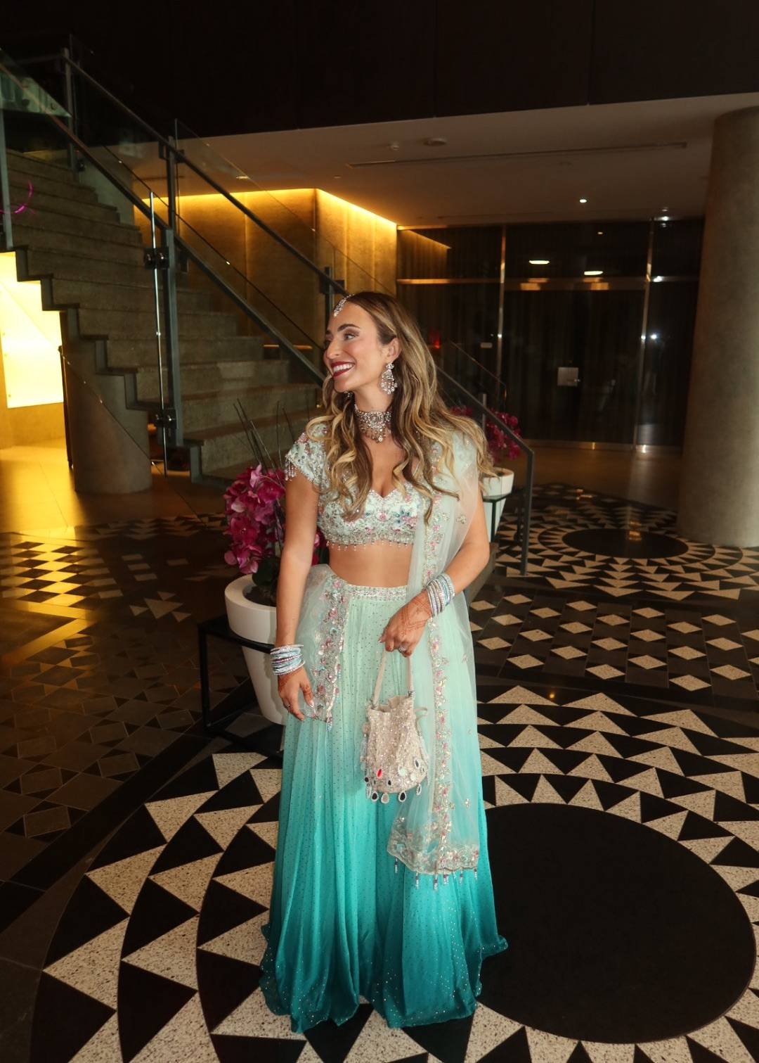 Mint to Teal Ombré Embellished Lehenga Set Image - 1