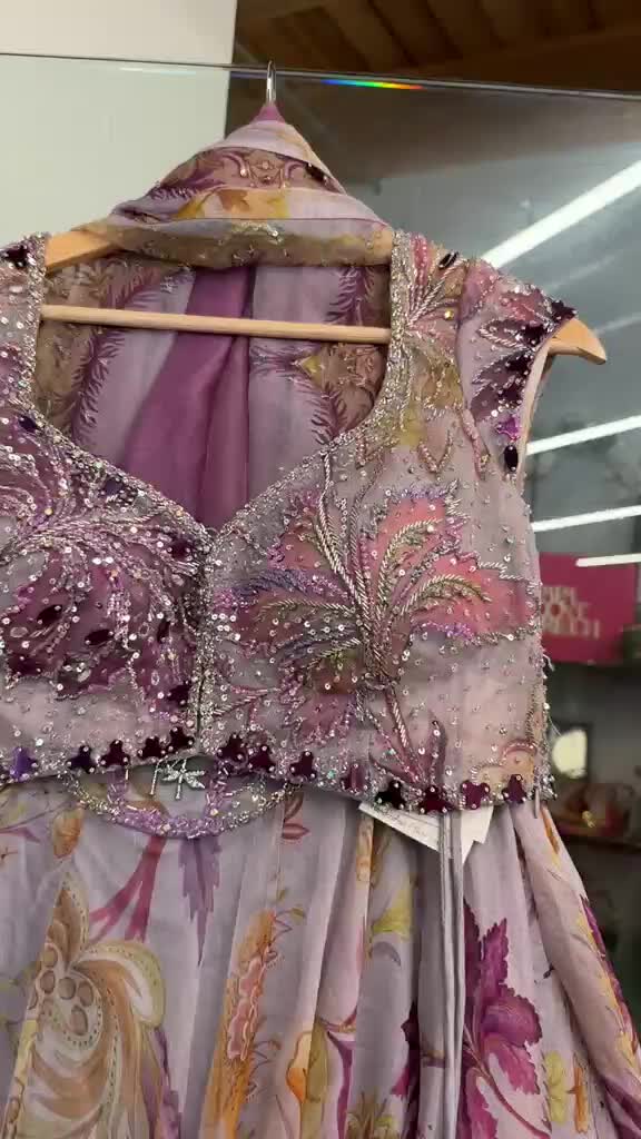Lilac Floral Organza Lehenga Set Image - 1