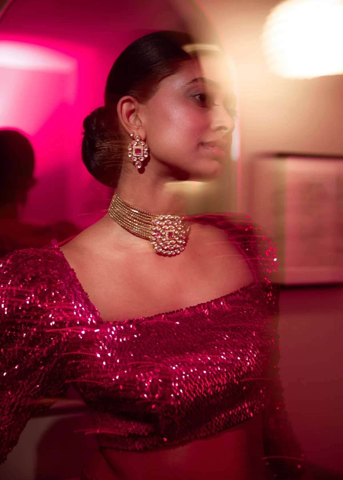 FLORA Metallic Pink Lehenga Top Image - 2