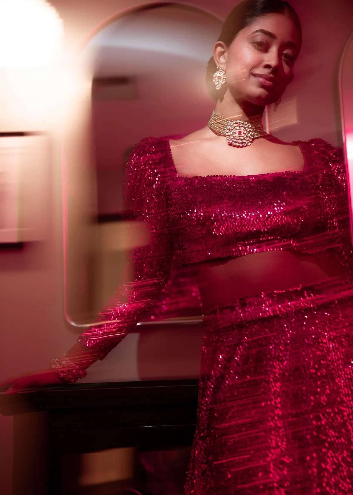 FLORA Metallic Pink Lehenga Top Image - 1