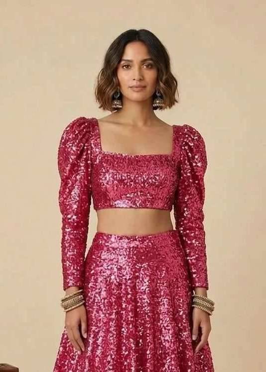 FLORA Metallic Pink Lehenga Top Image - 0