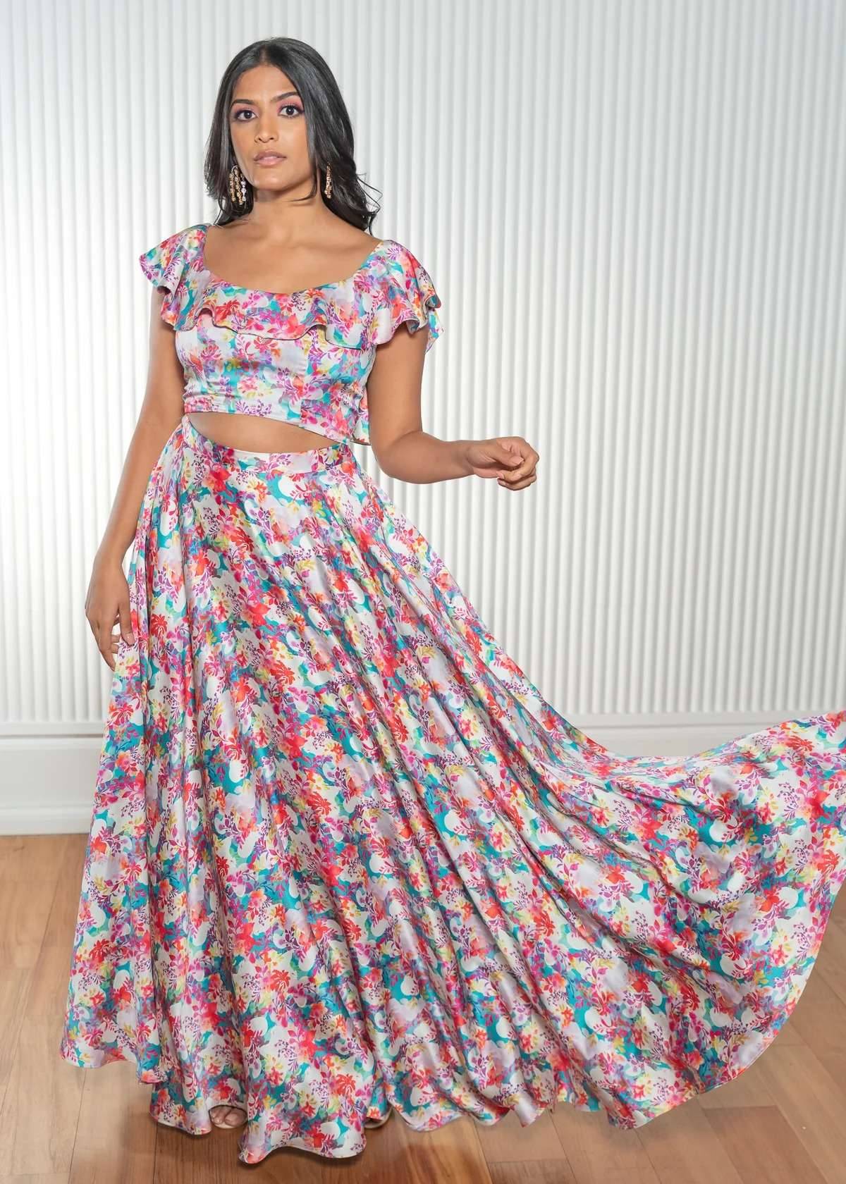 KEERANI Ruffle Floral Lehenga Top Image - 0