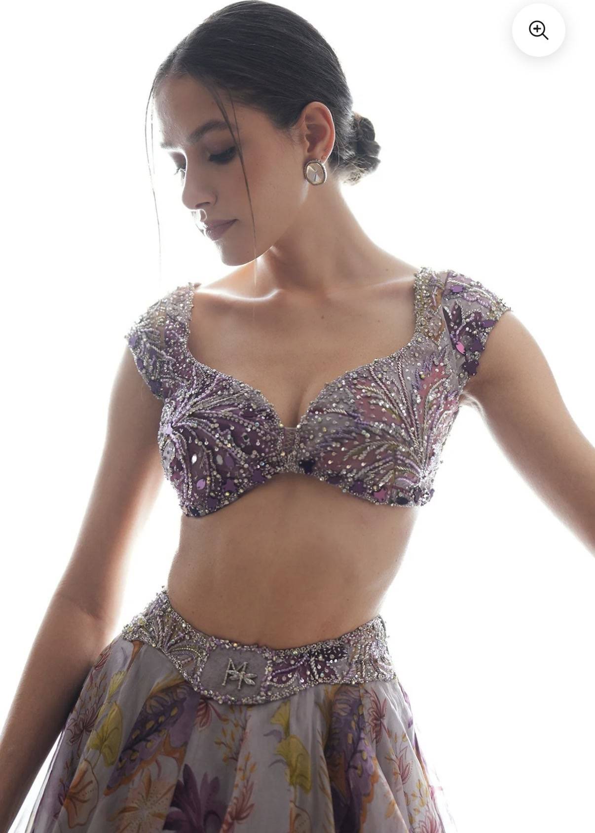Lilac Floral Organza Lehenga Set Image - 5