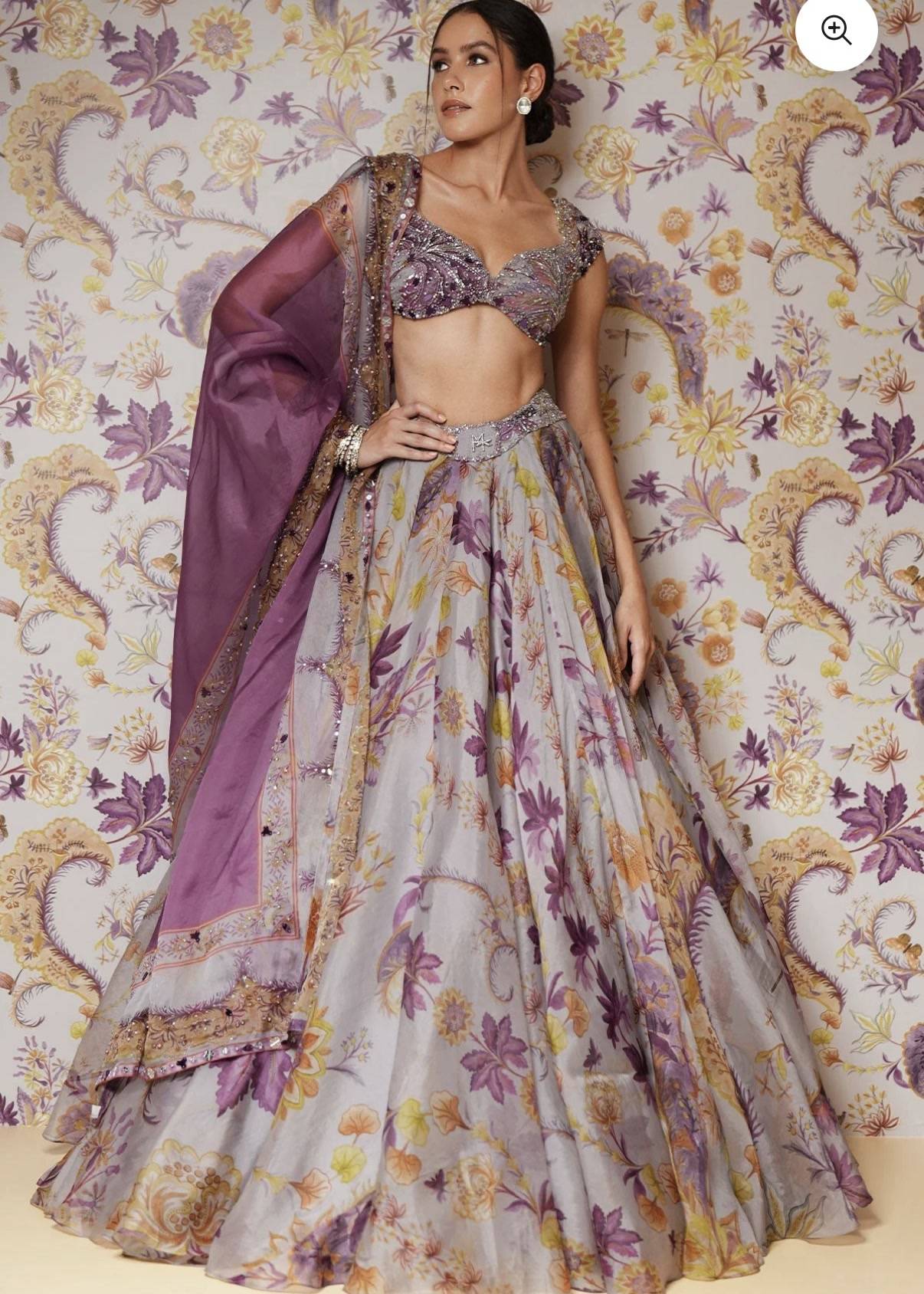 Lilac Floral Organza Lehenga Set Image - 8