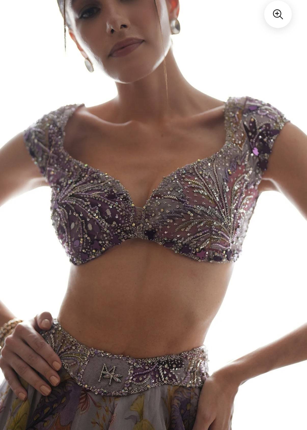 Lilac Floral Organza Lehenga Set Image - 3