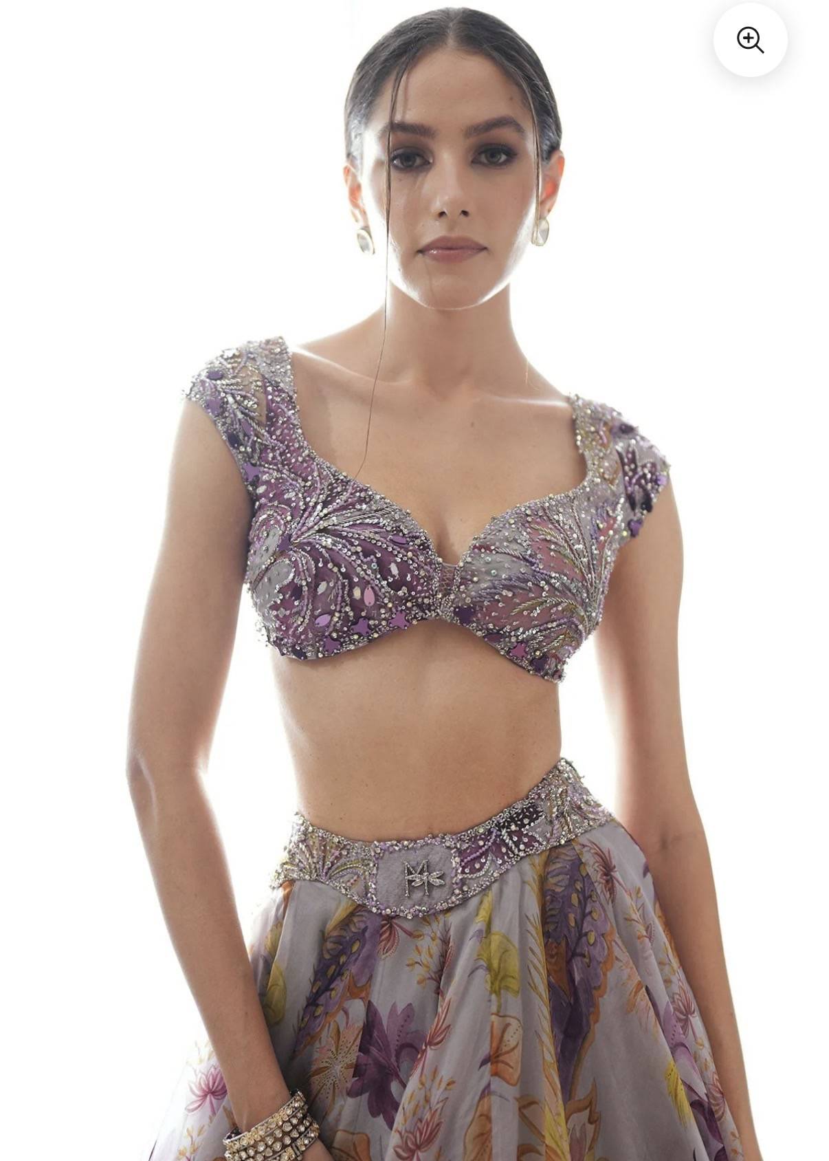 Lilac Floral Organza Lehenga Set Image - 2