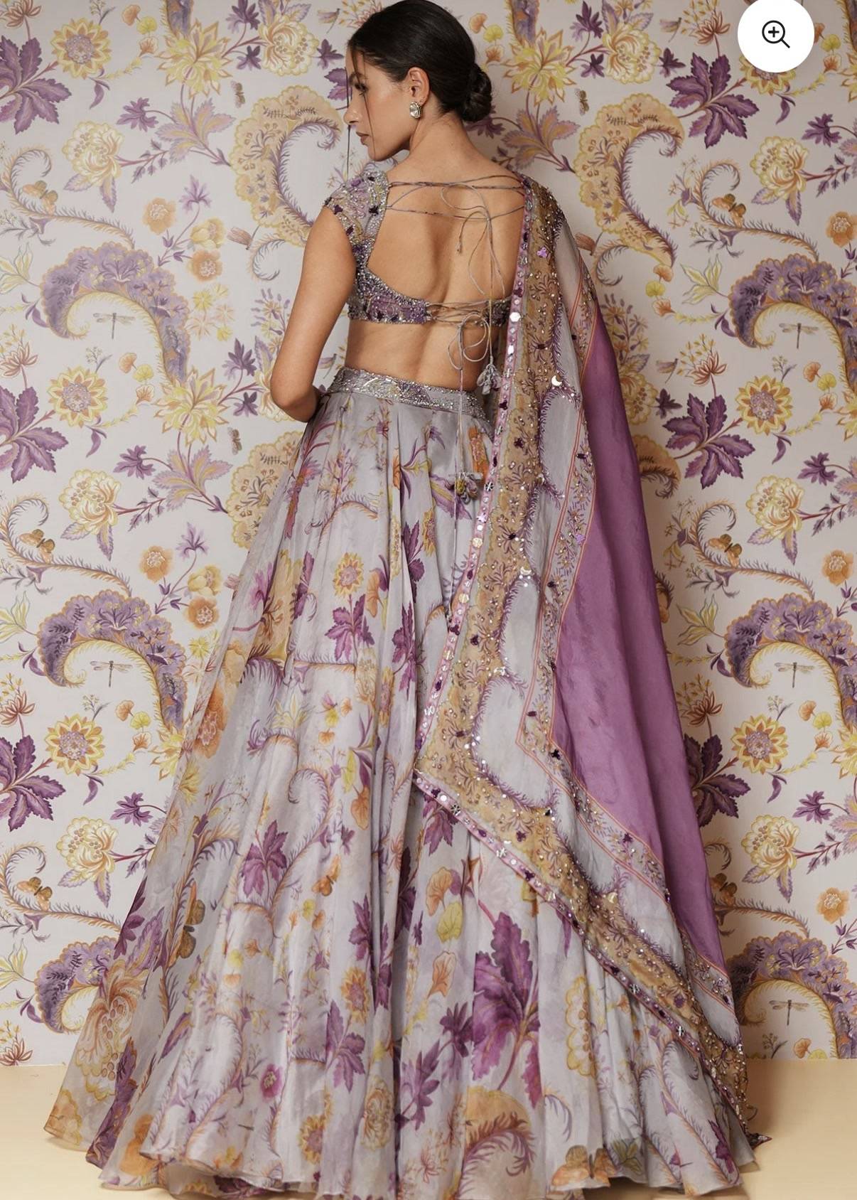 Lilac Floral Organza Lehenga Set Image - 7