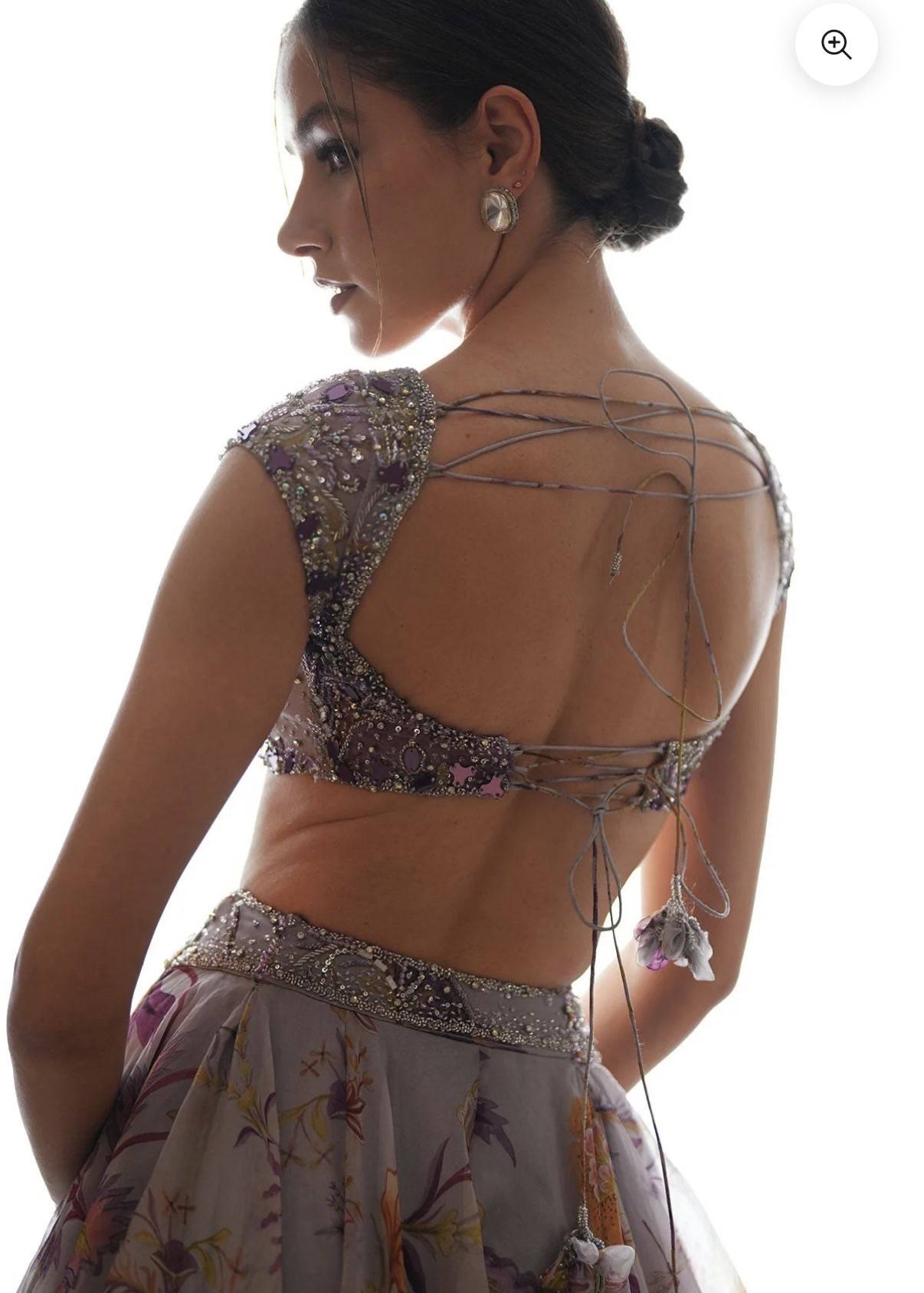 Lilac Floral Organza Lehenga Set Image - 4