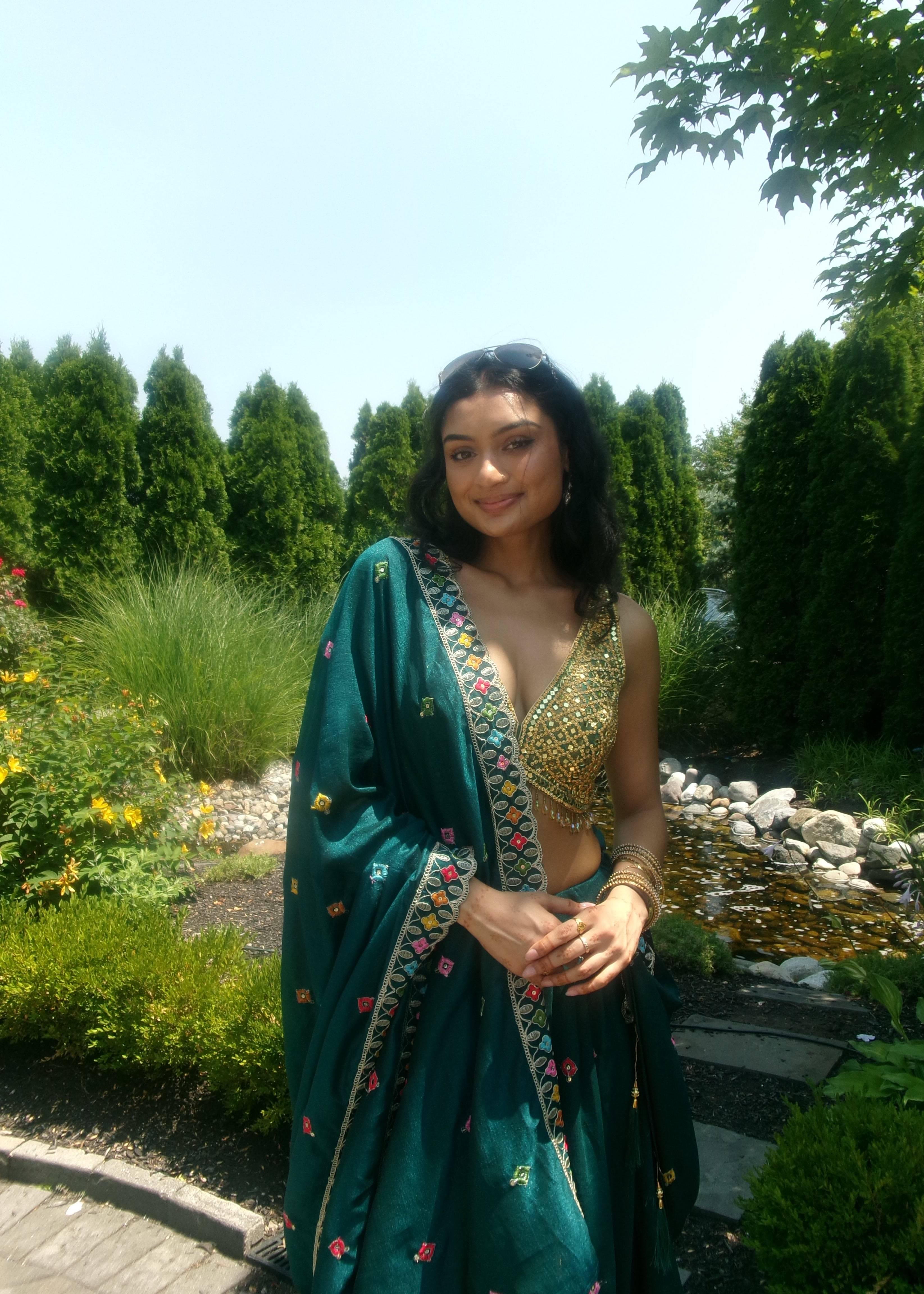 Teal Mirror Work Lehenga Set Image - 2