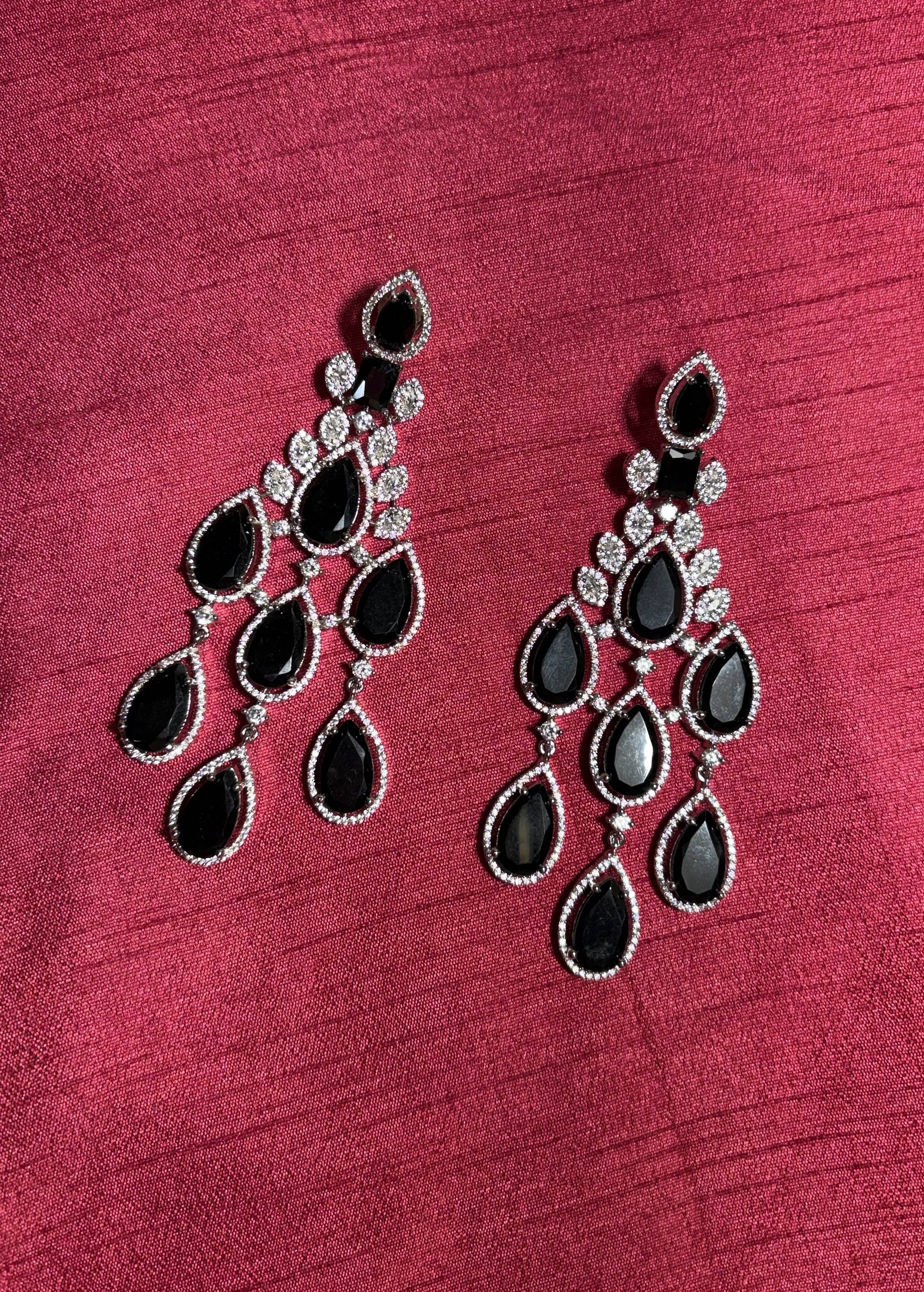 Black Stone Silver Chandelier Earrings Image - 0