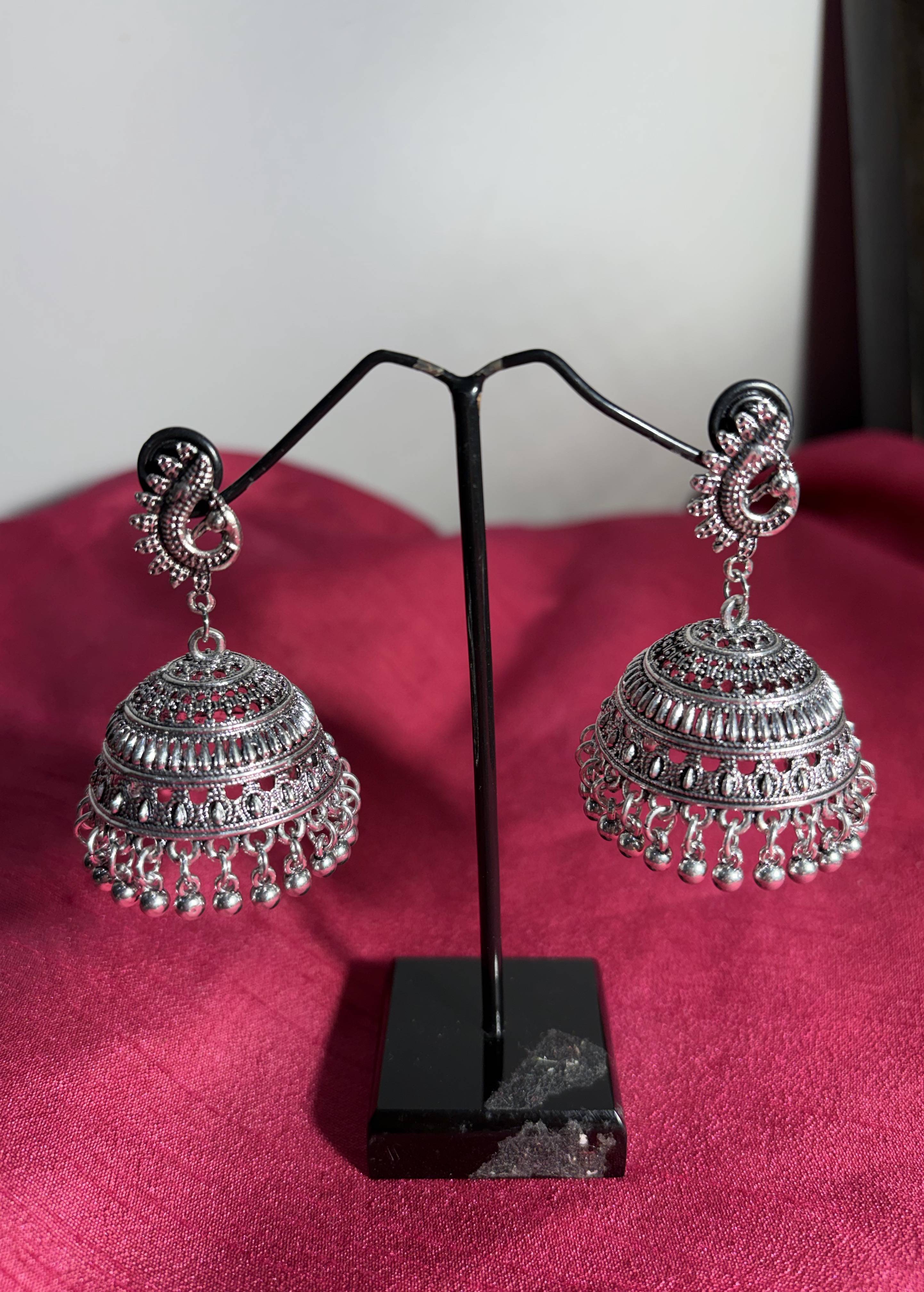 Oxidized Silver Jhumka Earrings Image - 0