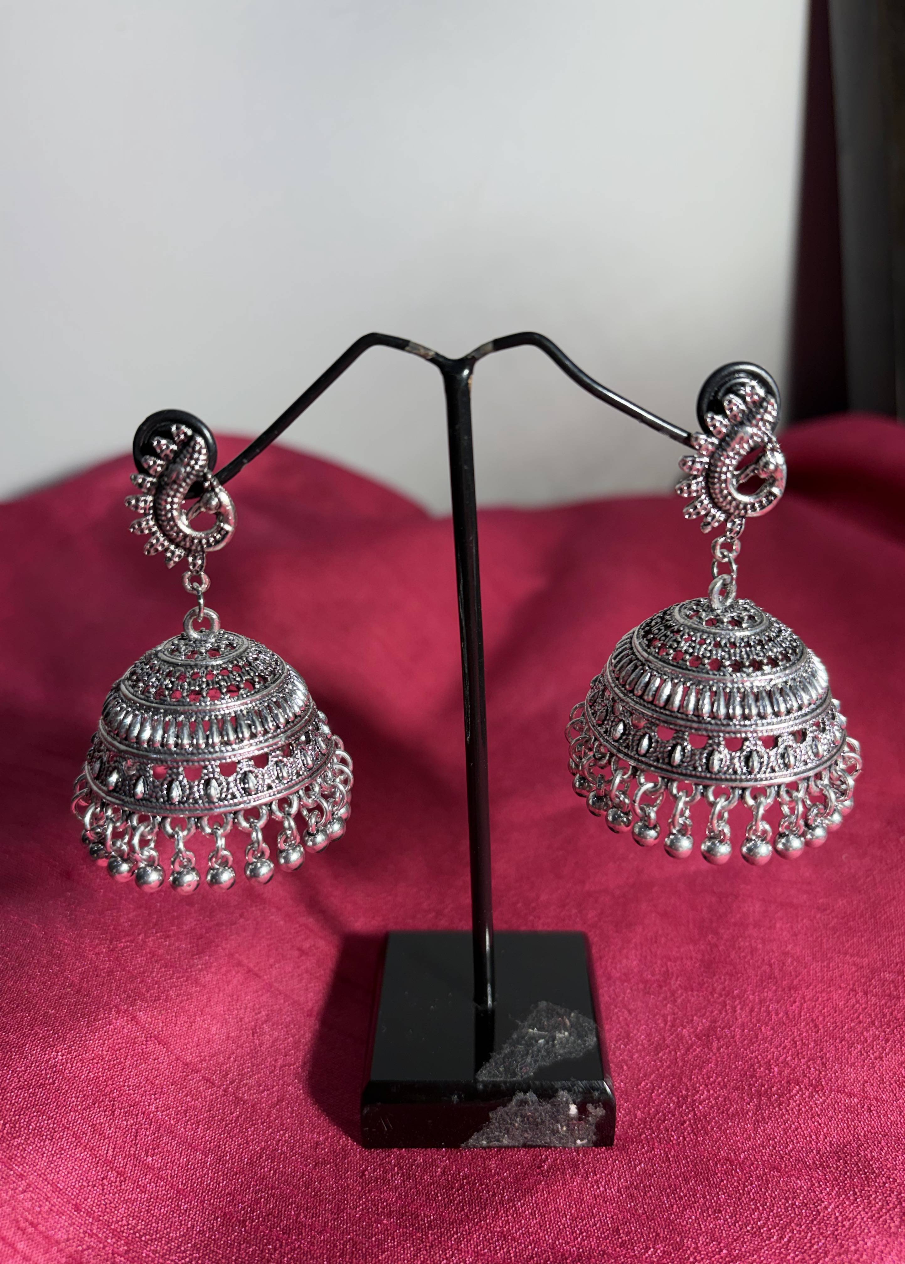 Oxidized Silver Jhumka Earrings Image - 1