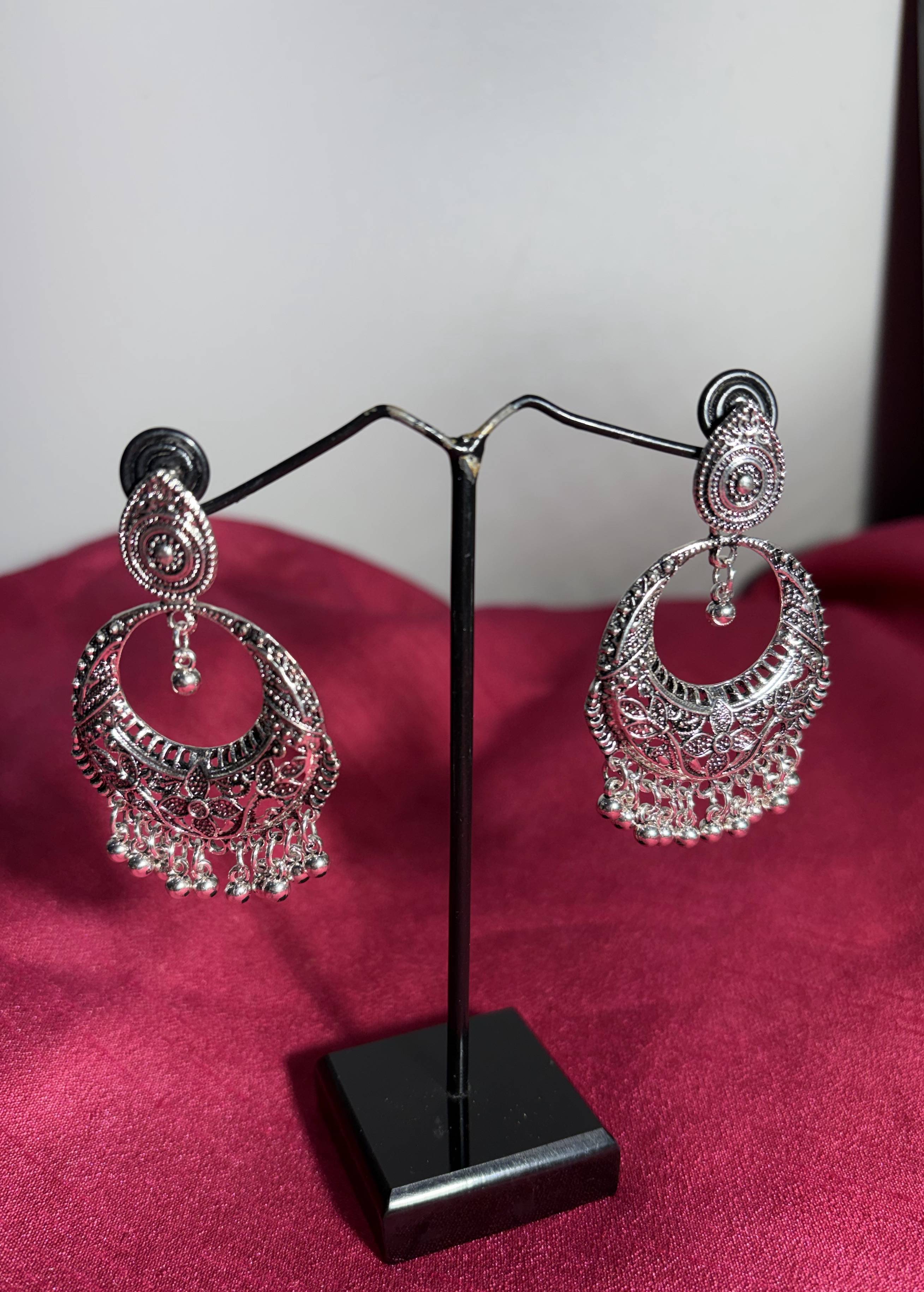 Oxidized Silver Chandbali Earrings Image - 1