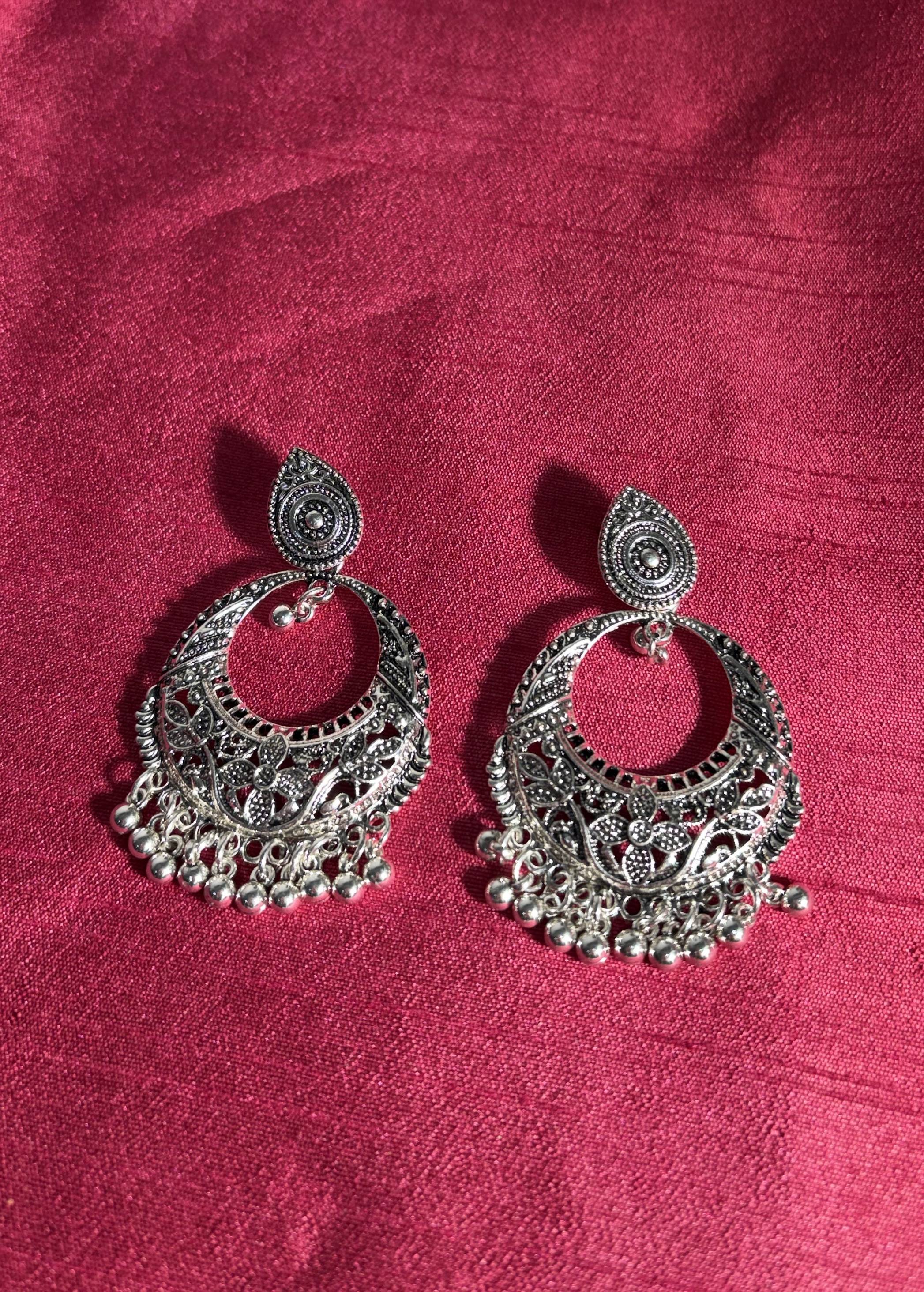 Oxidized Silver Chandbali Earrings Image - 0