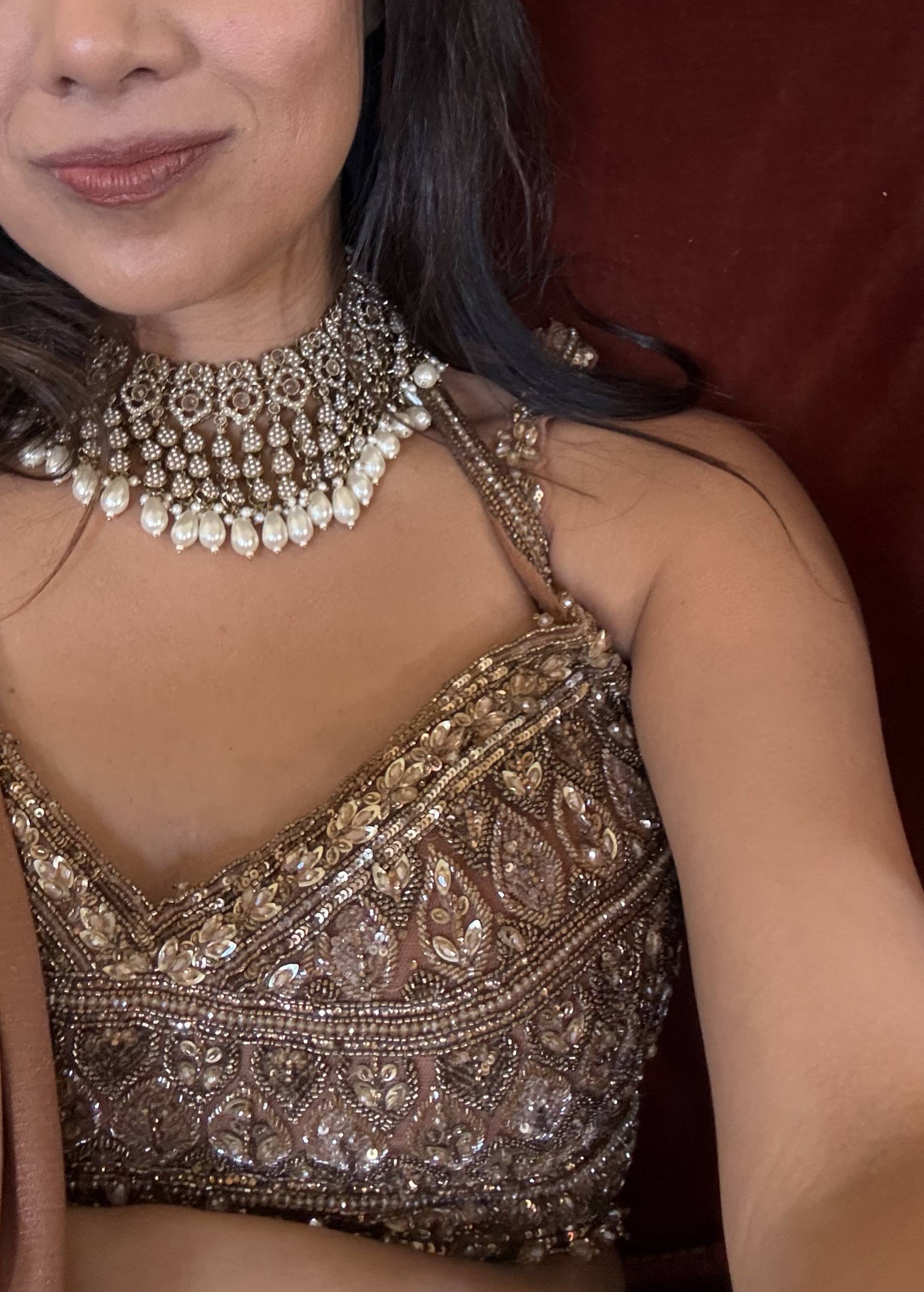 Copper Pre-Draped Sari Image - 3