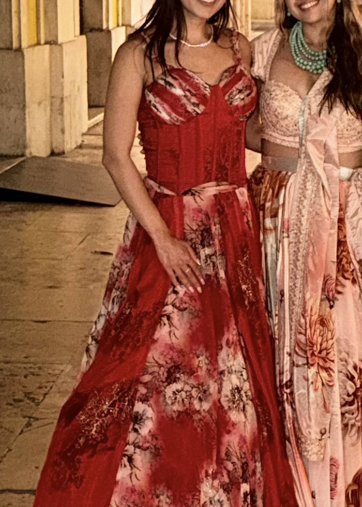 Red Floral Corset Lehenga Set Image - 1