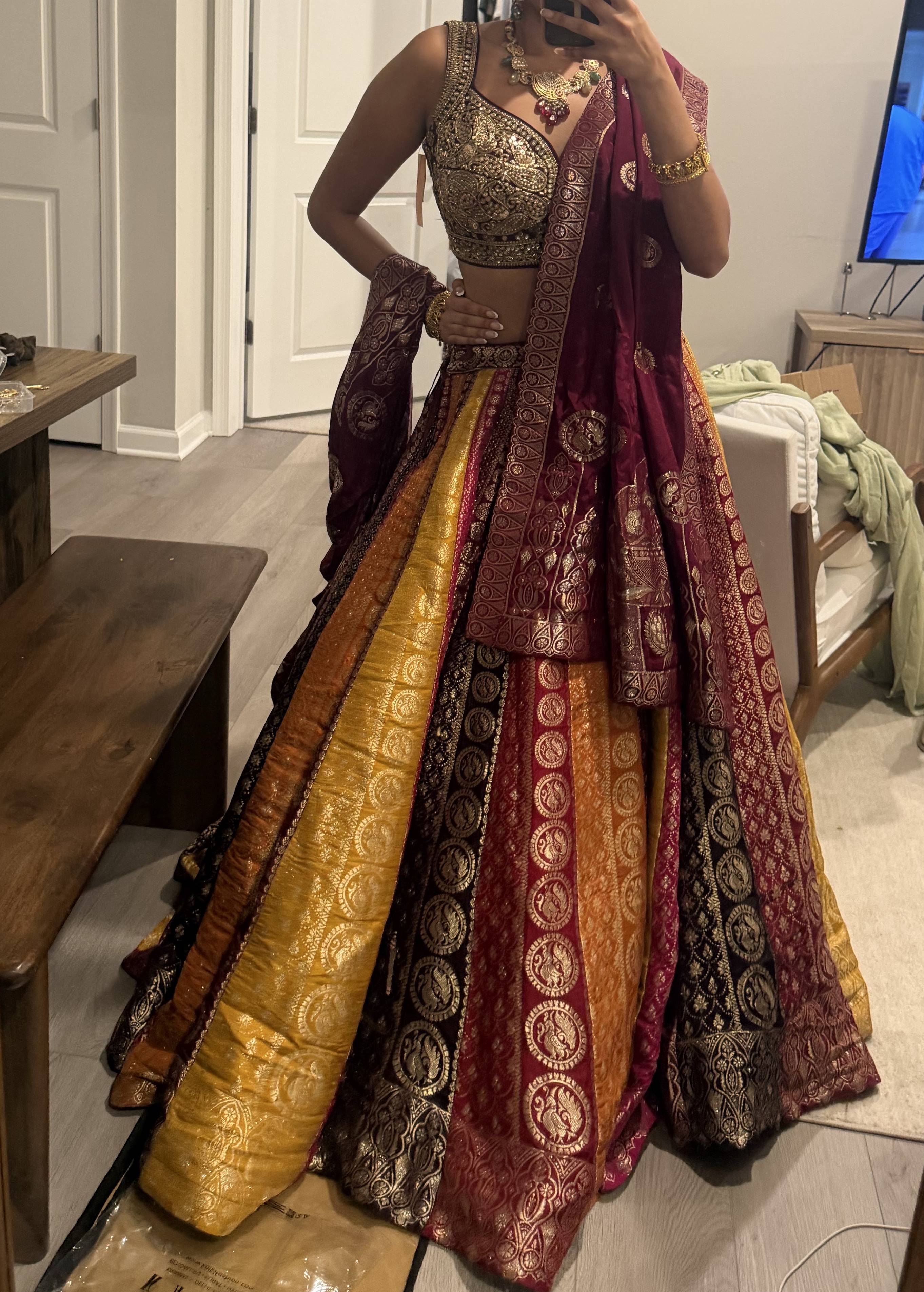 Multicolor Pink & Orange Embroidered Lehenga Image - 3