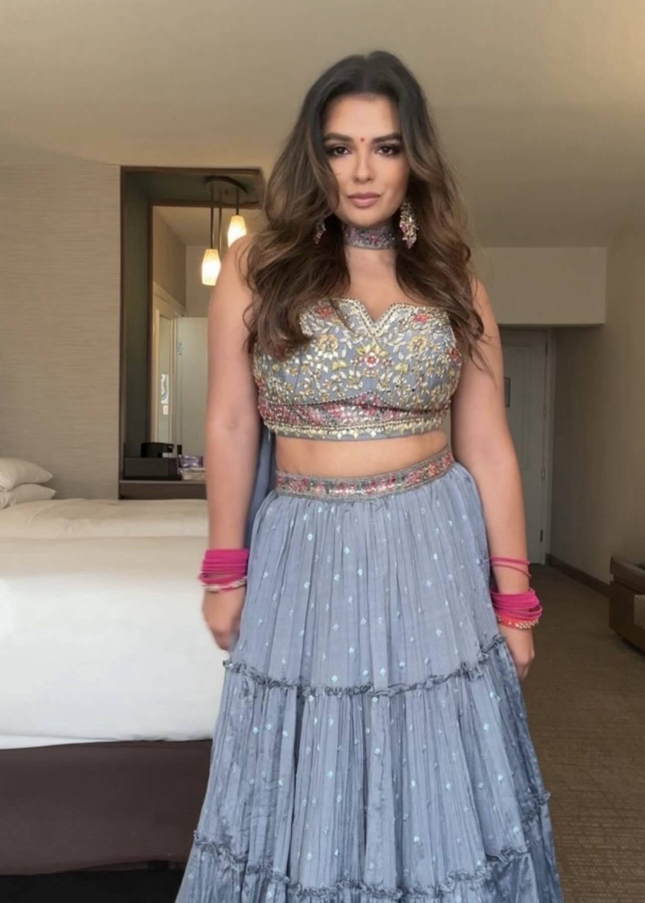 Blue Grey Embroidered Lehenga Image - 3