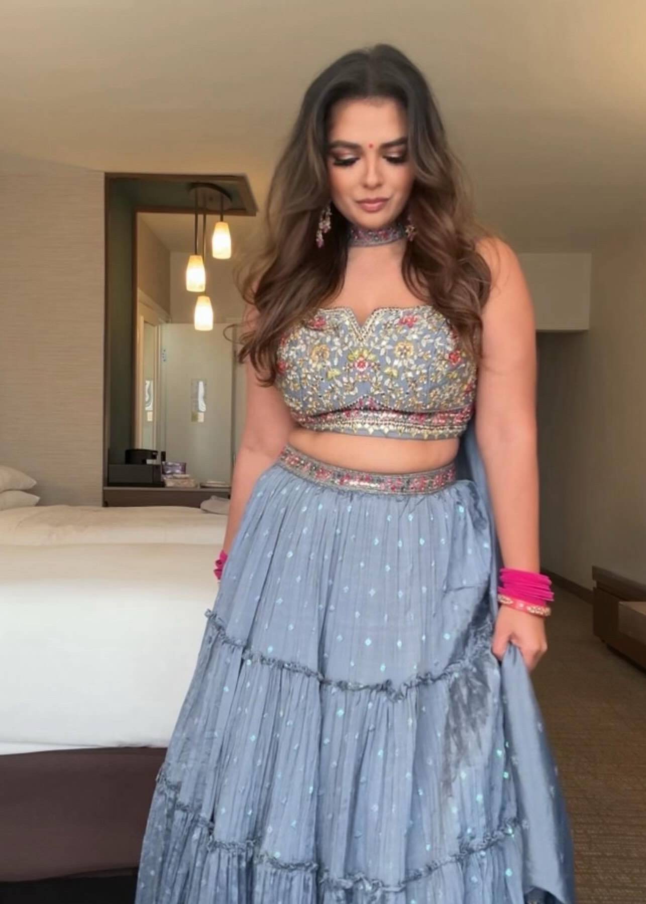 Blue Grey Embroidered Lehenga Image - 2