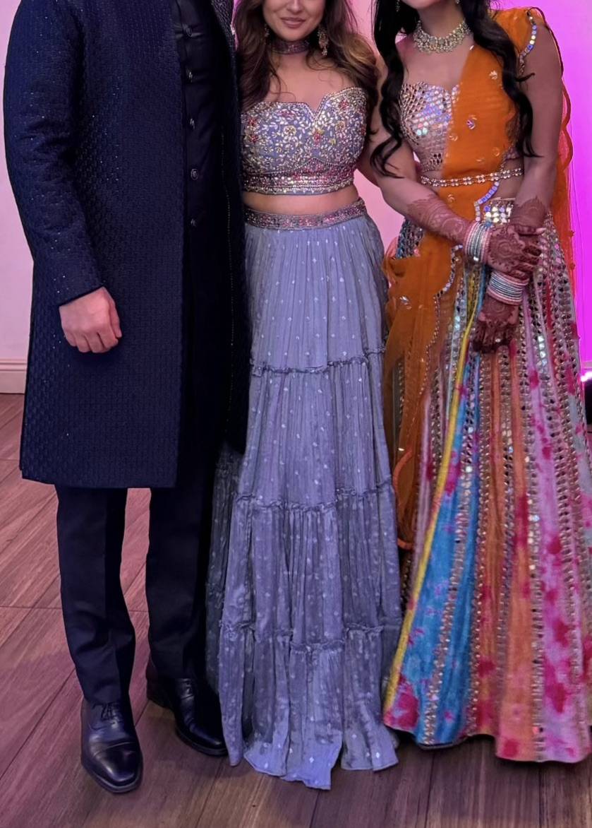 Blue Grey Embroidered Lehenga Image - 1