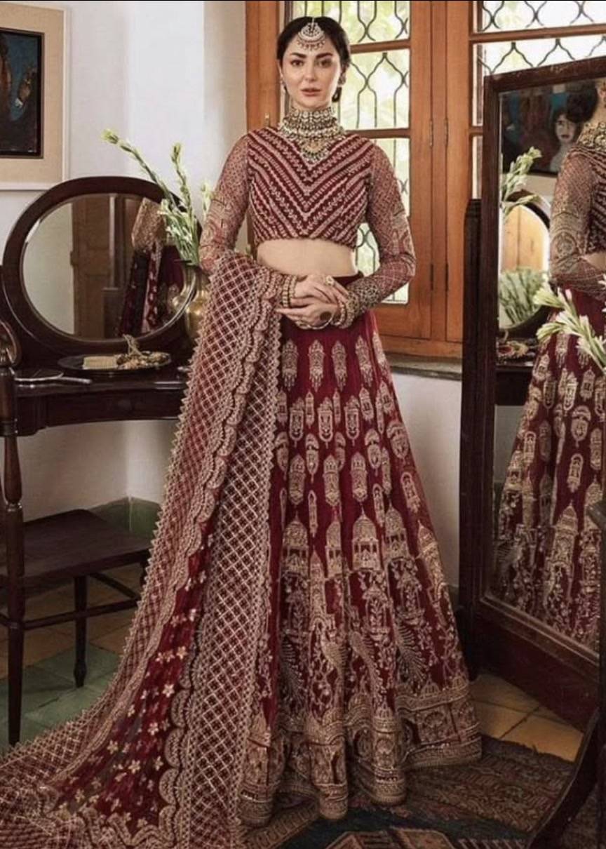 Maroon and Gold Embroidered Lehenga Choli  Image - 2